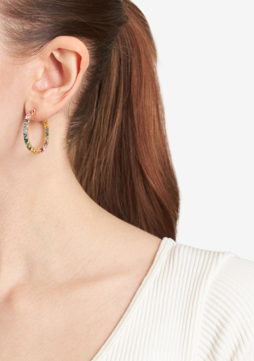Gold Plated Multi Color Round Post Hoop Earrings