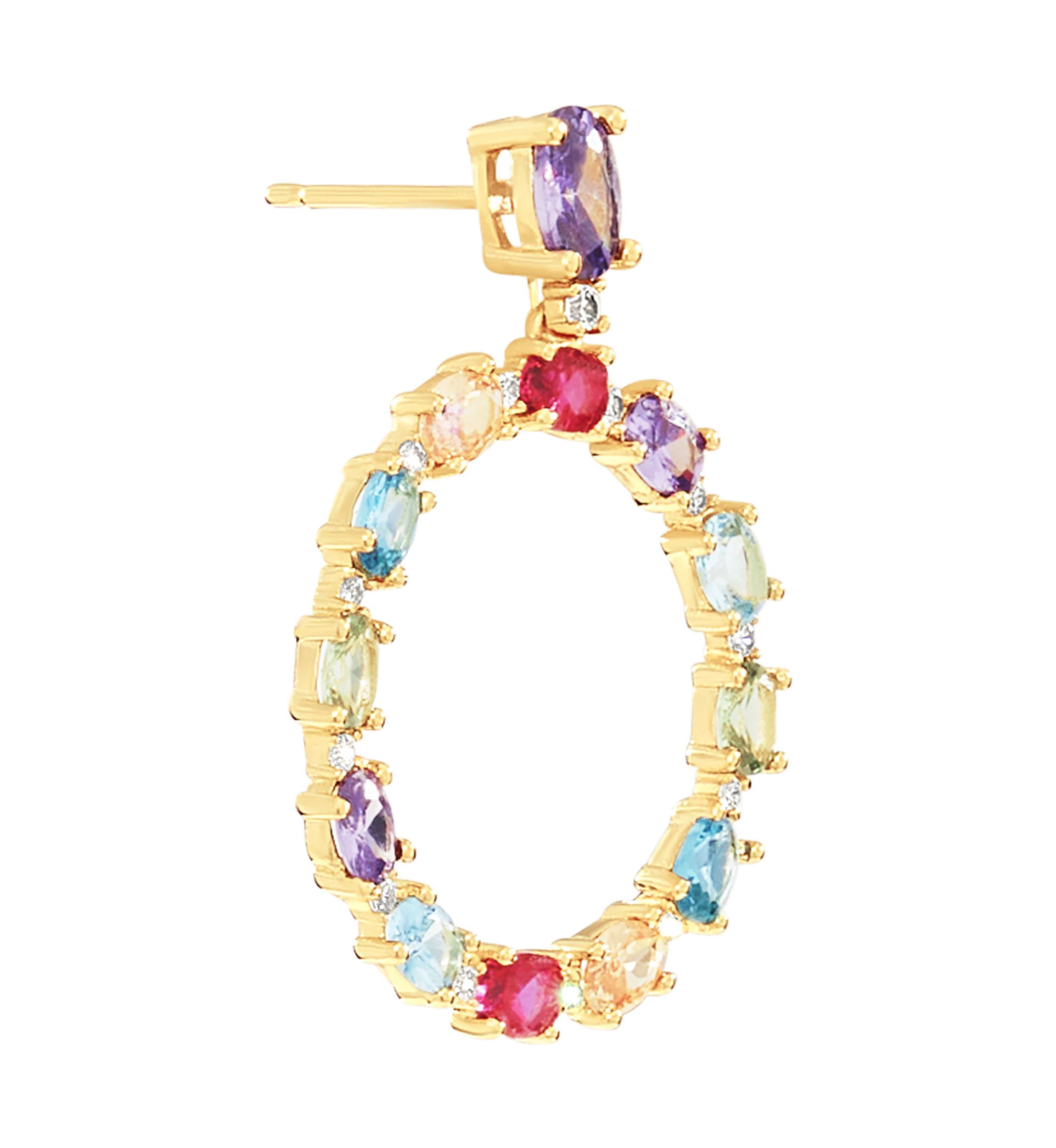 Gold Plated Multi Color Round Drop Post Earrings