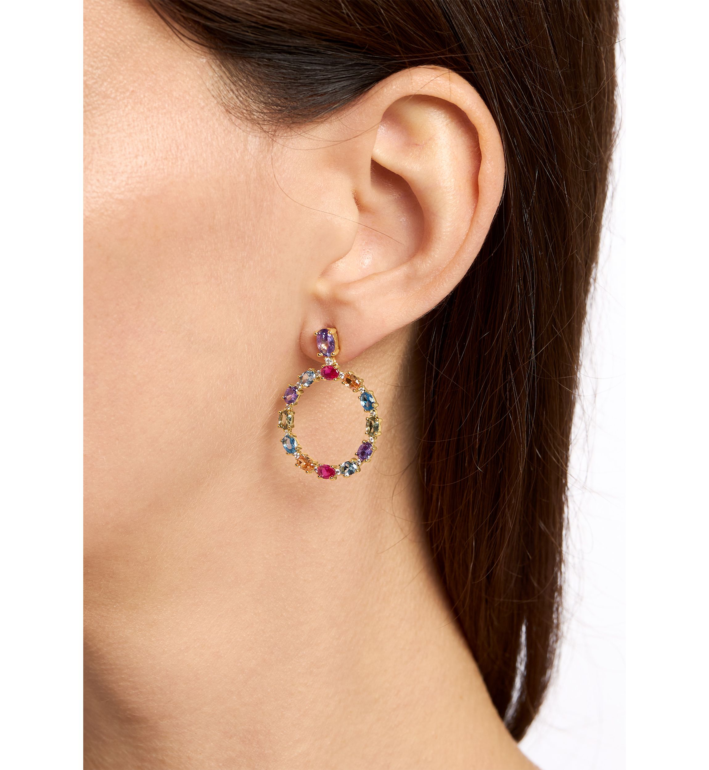 Gold Plated Multi Color Round Drop Post Earrings
