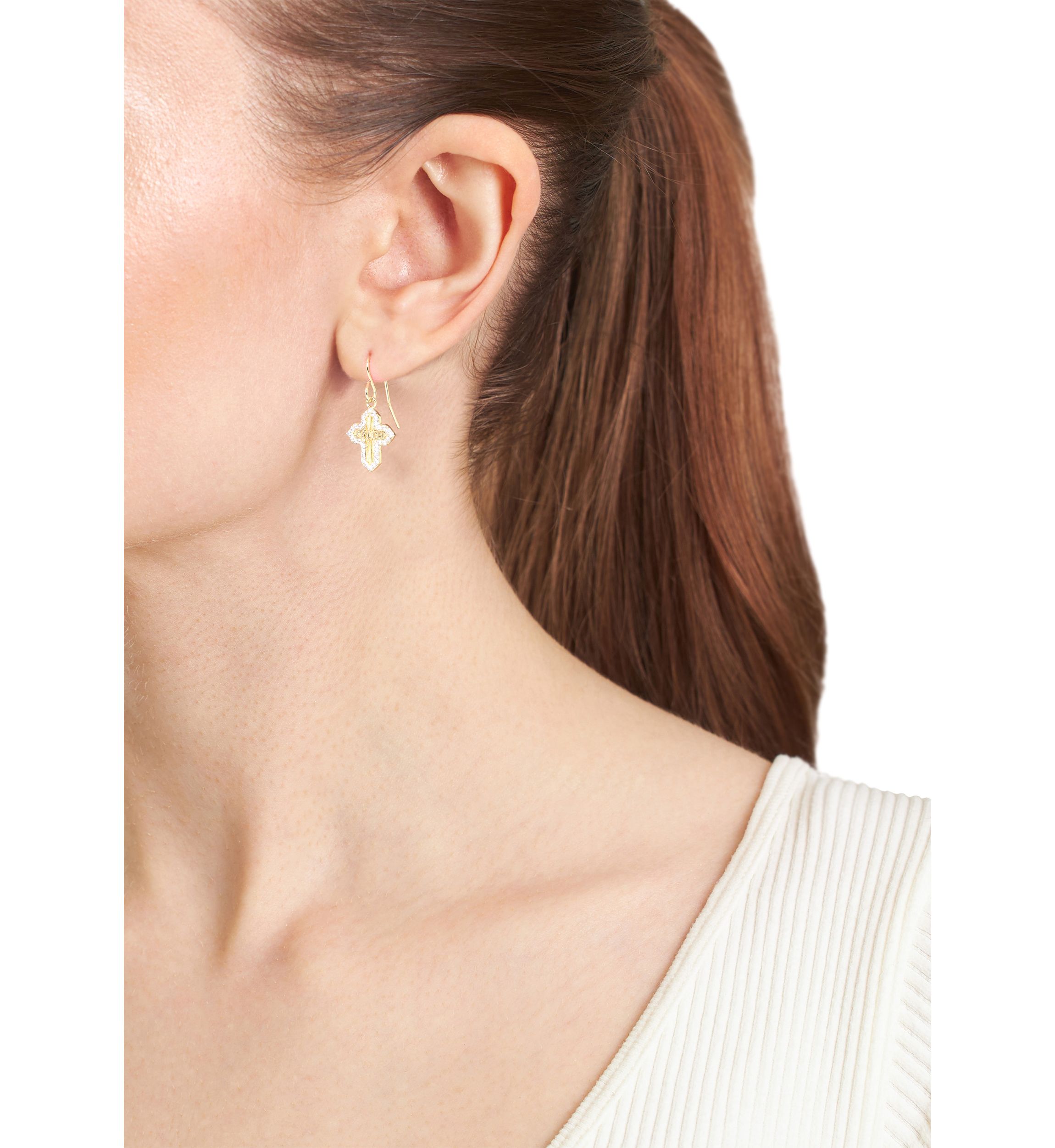 Gold-Plated Cubic Zirconia "Faith" Cross Drop Earrings