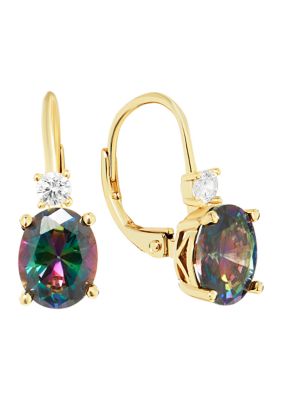 Belk Silverworks Gold Plated Mystic Cubic Zirconia Oval Lever Back Earrings