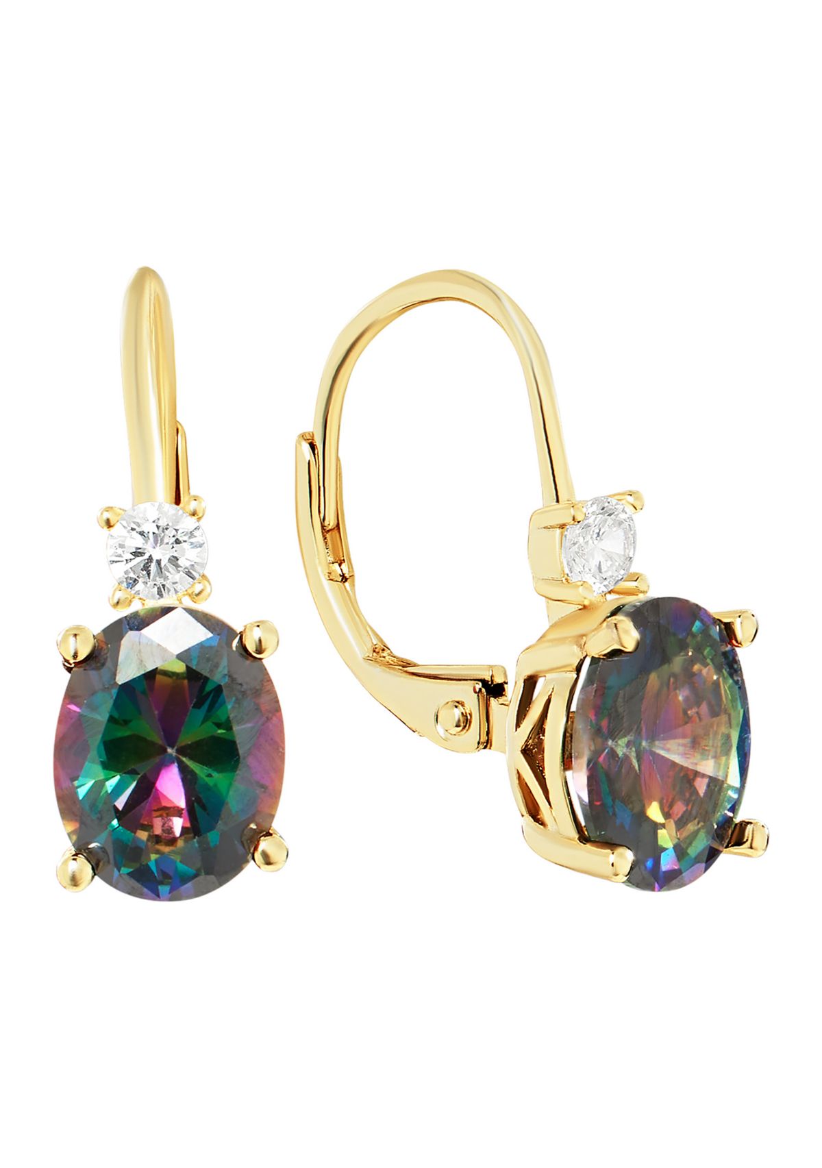 Gold Plated Mystic Cubic Zirconia Oval Lever Back Earrings