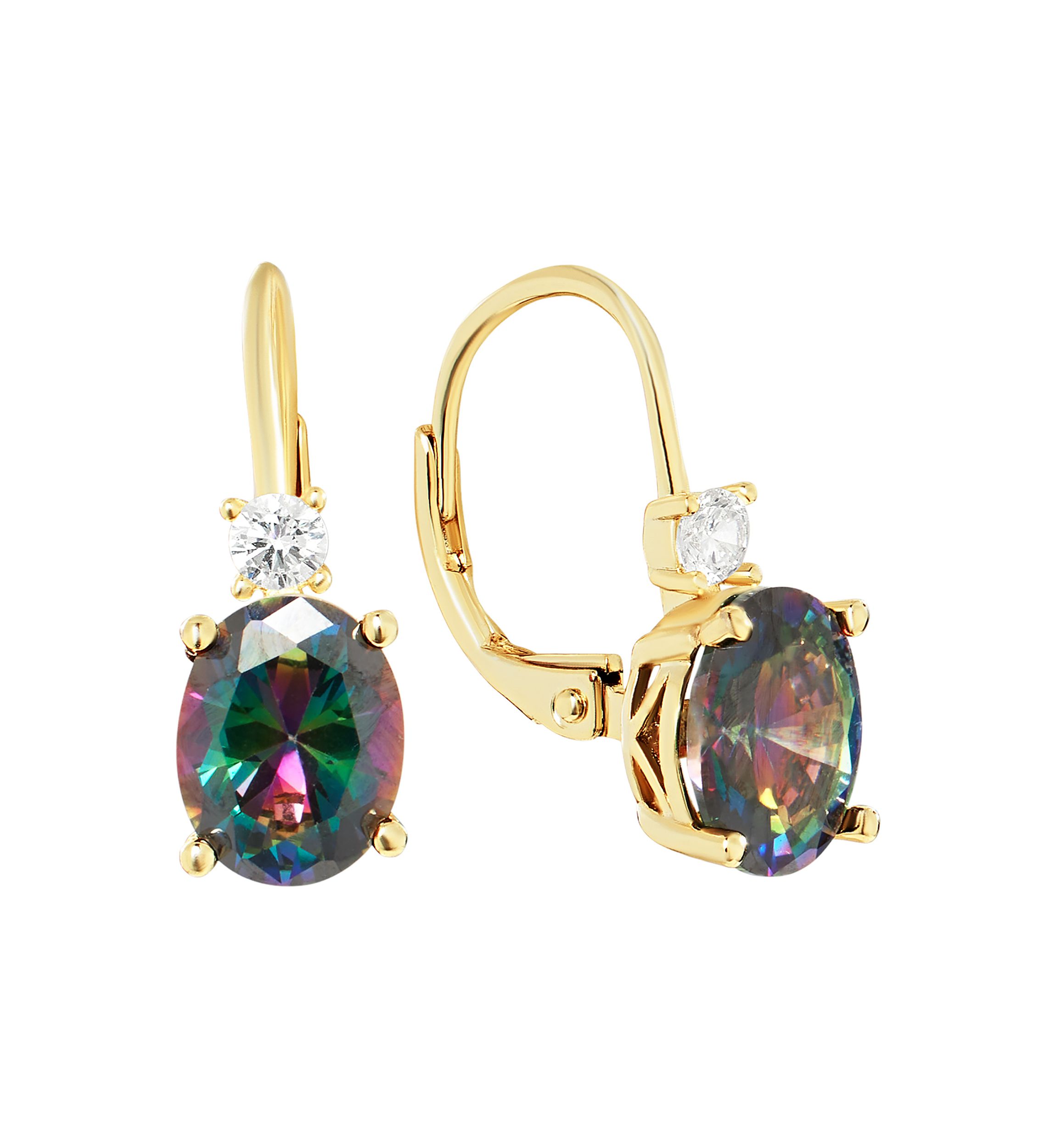Gold Plated Mystic Cubic Zirconia Oval Lever Back Earrings