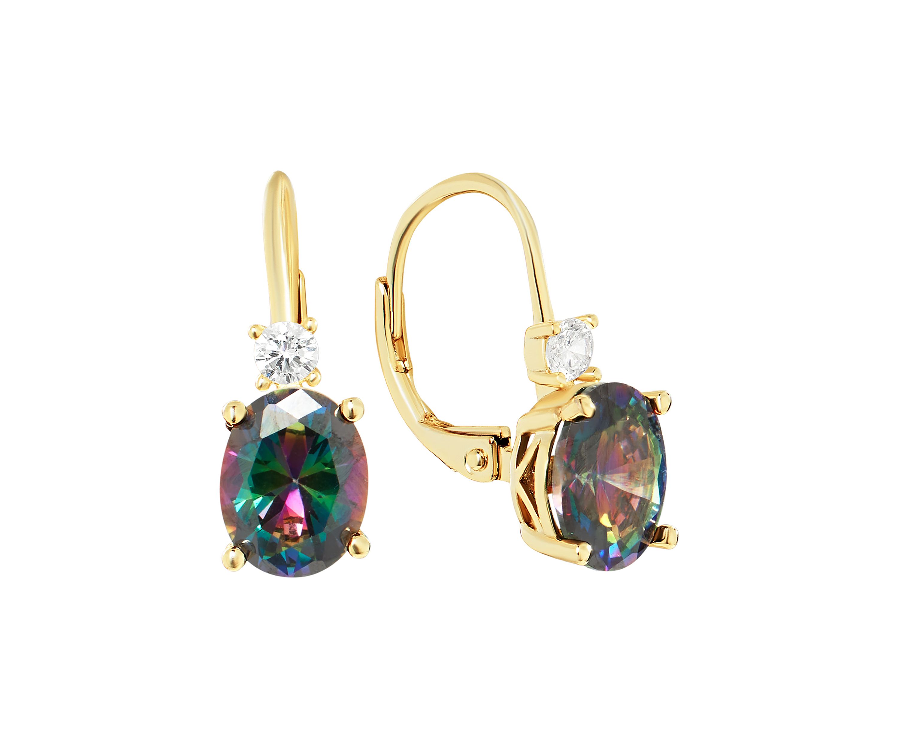 Gold Plated Mystic Cubic Zirconia Oval Lever Back Earrings