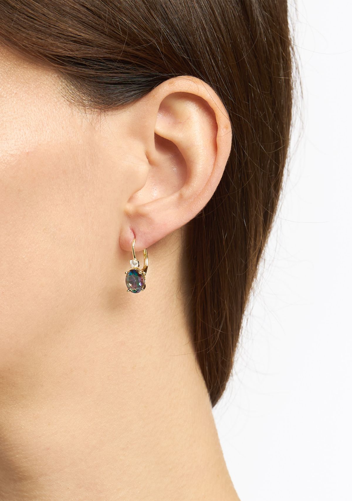 Gold Plated Mystic Cubic Zirconia Oval Lever Back Earrings