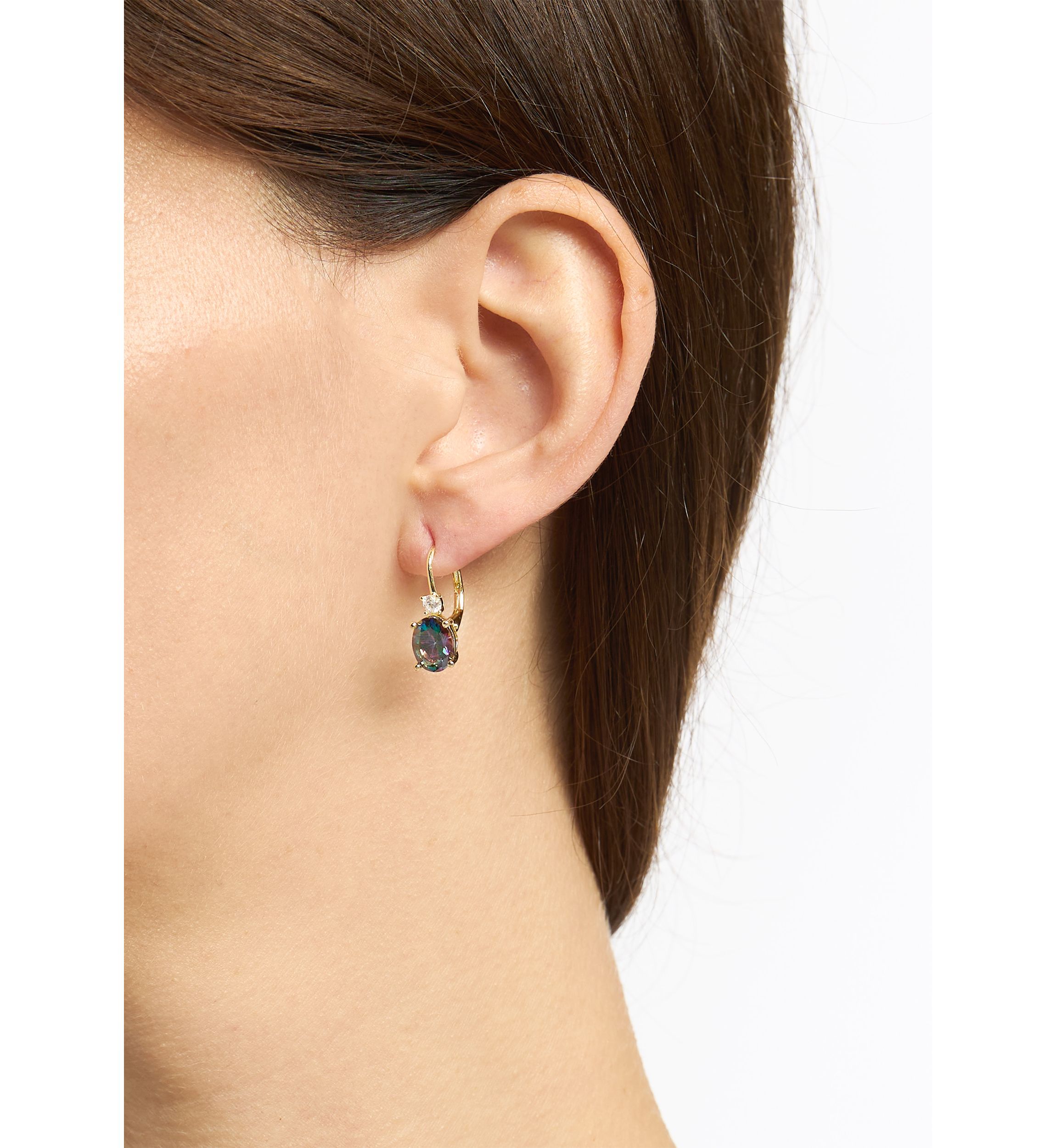 Gold Plated Mystic Cubic Zirconia Oval Lever Back Earrings