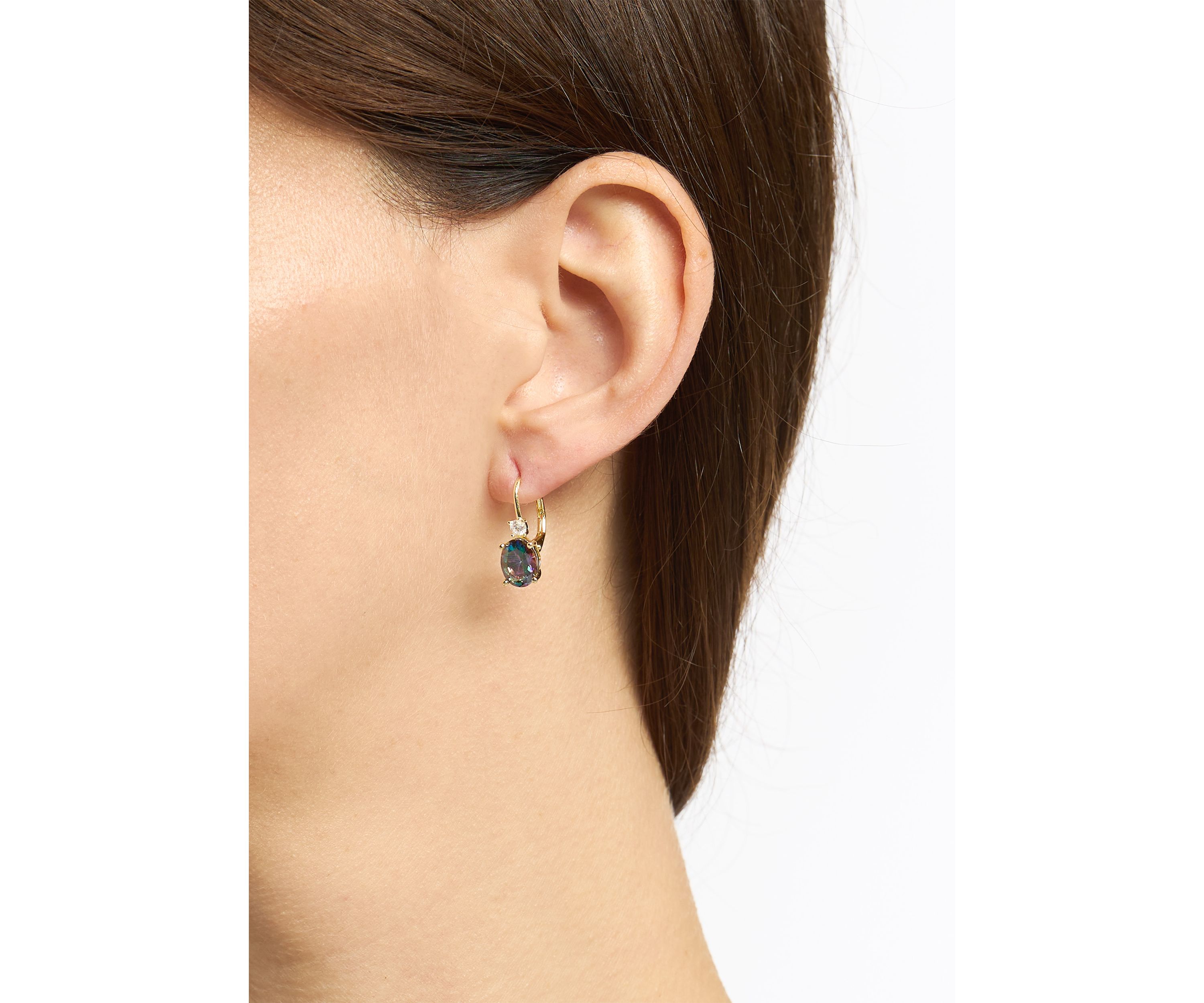 Gold Plated Mystic Cubic Zirconia Oval Lever Back Earrings