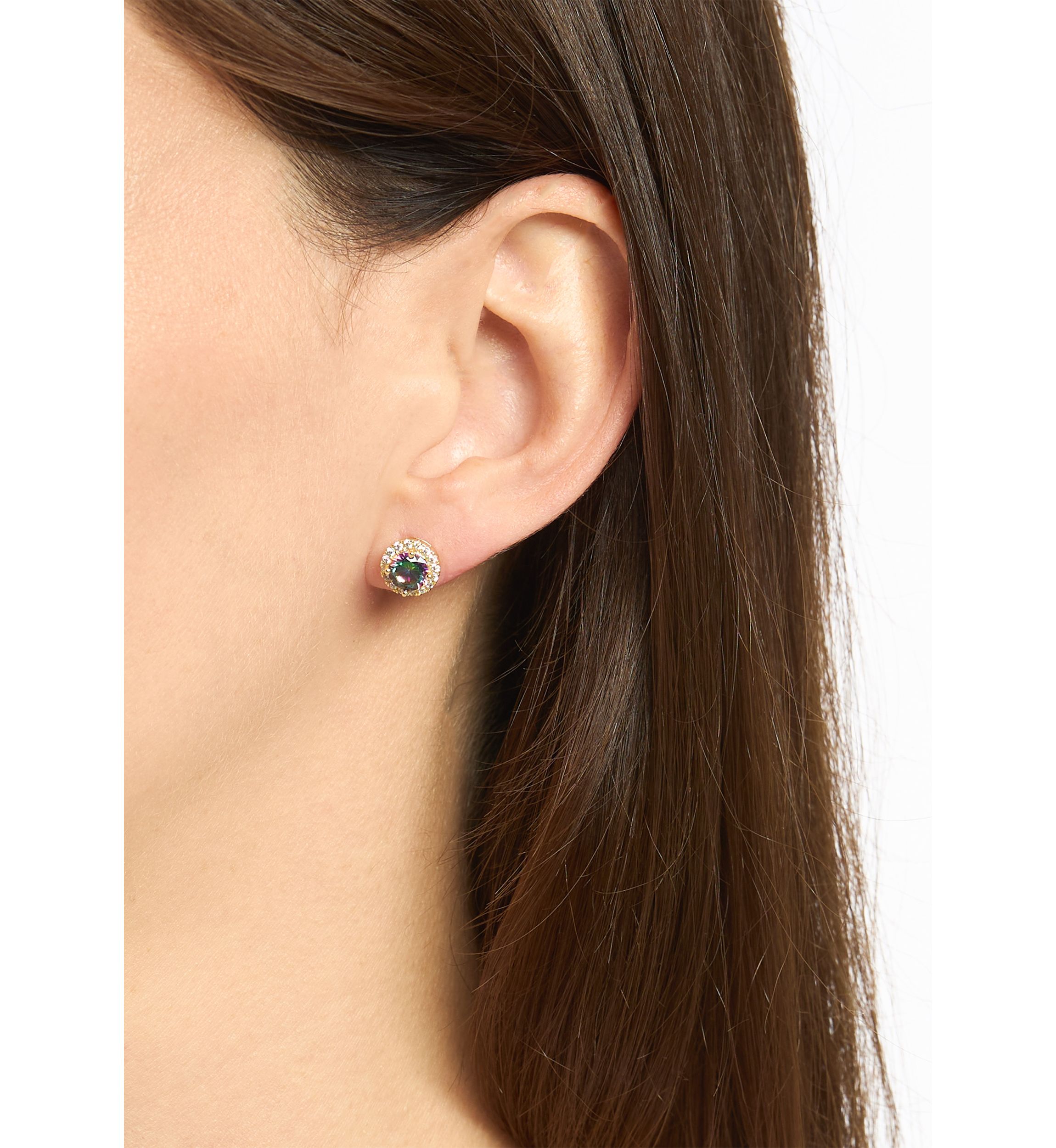 Gold Plated Mystic Cubic Zirconia Halo Round Stud Earrings