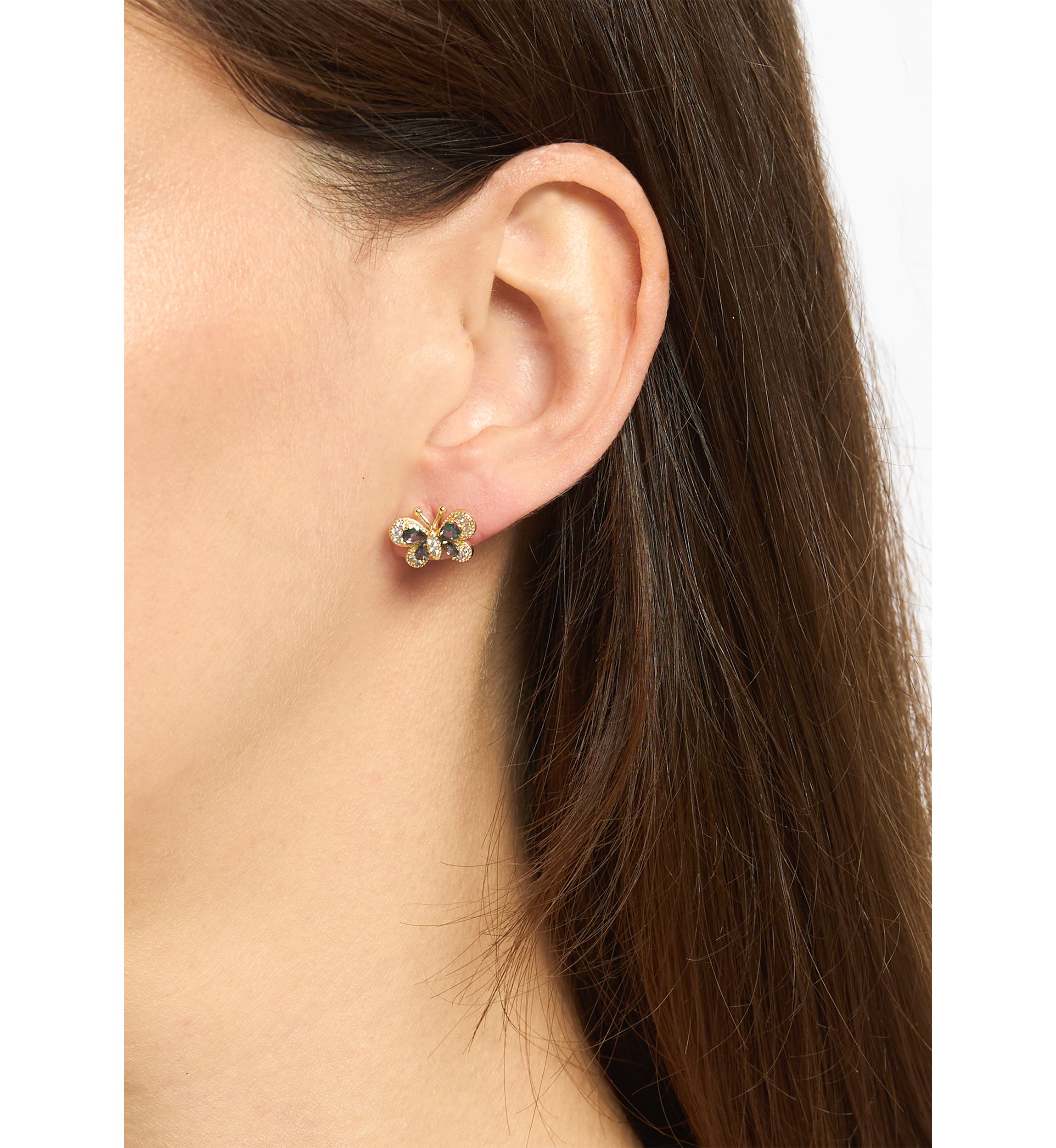 Gold Plated Mystic Cubic Zirconia Halo Butterfly Stud Earrings