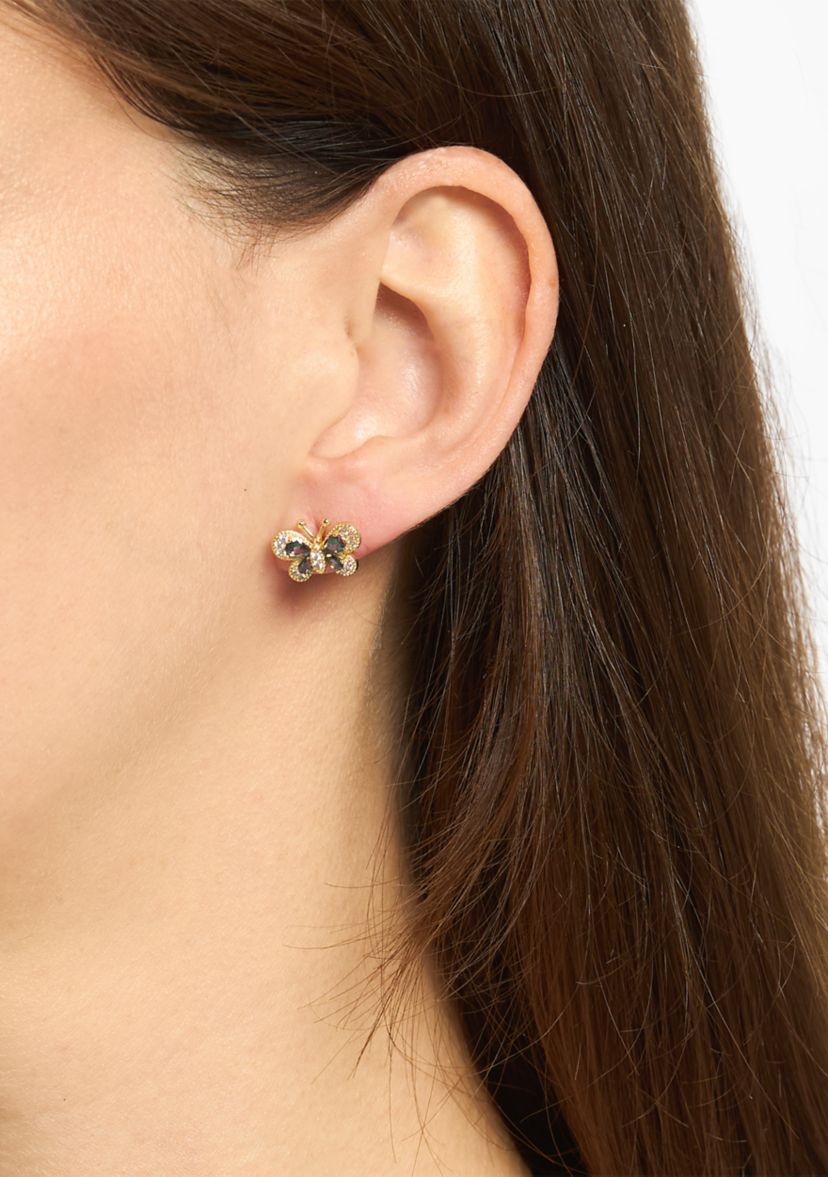Gold Plated Mystic Cubic Zirconia Halo Butterfly Stud Earrings