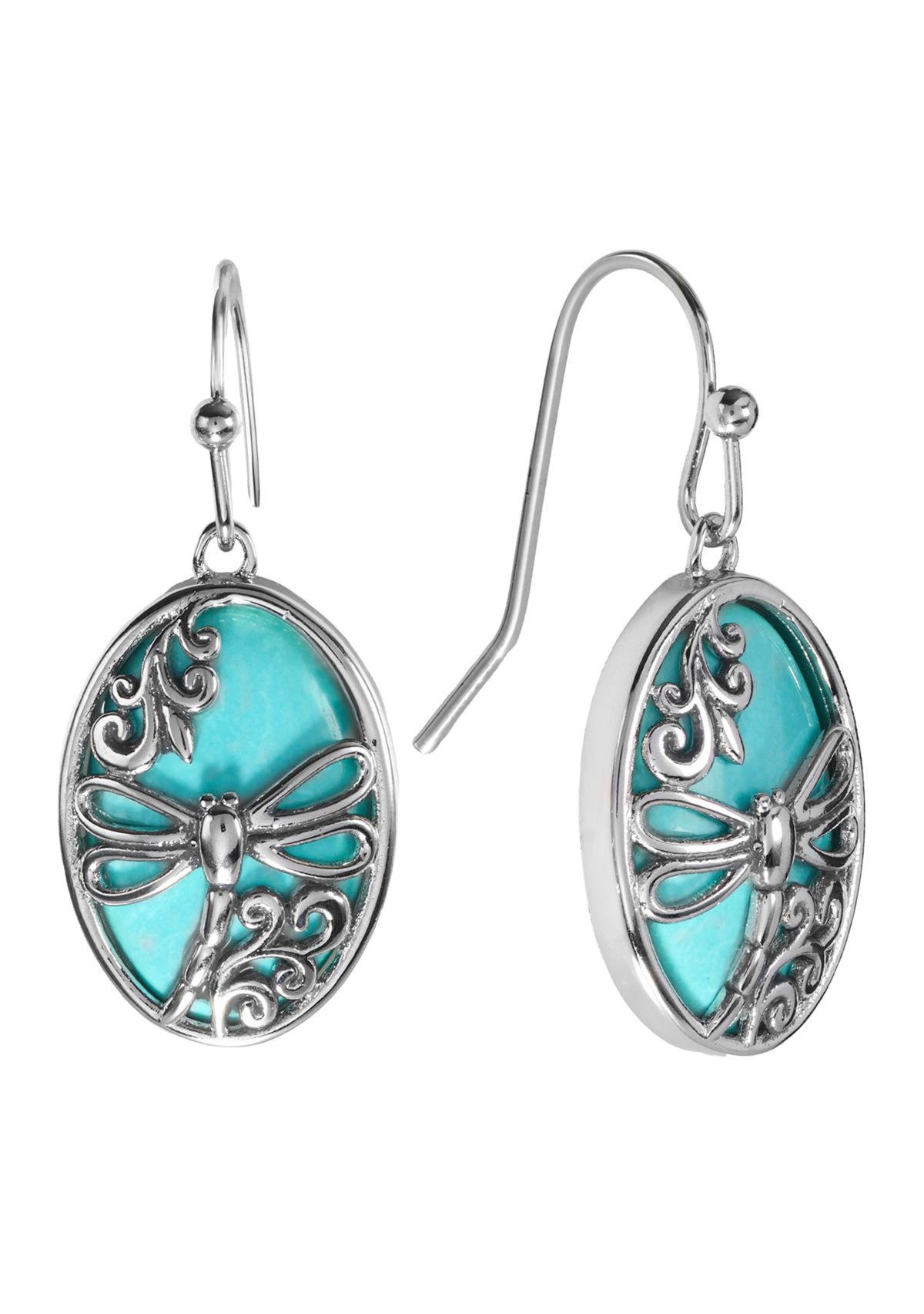 Howlite Turquoise Oval Filigree Dragonfly Drop Earrings