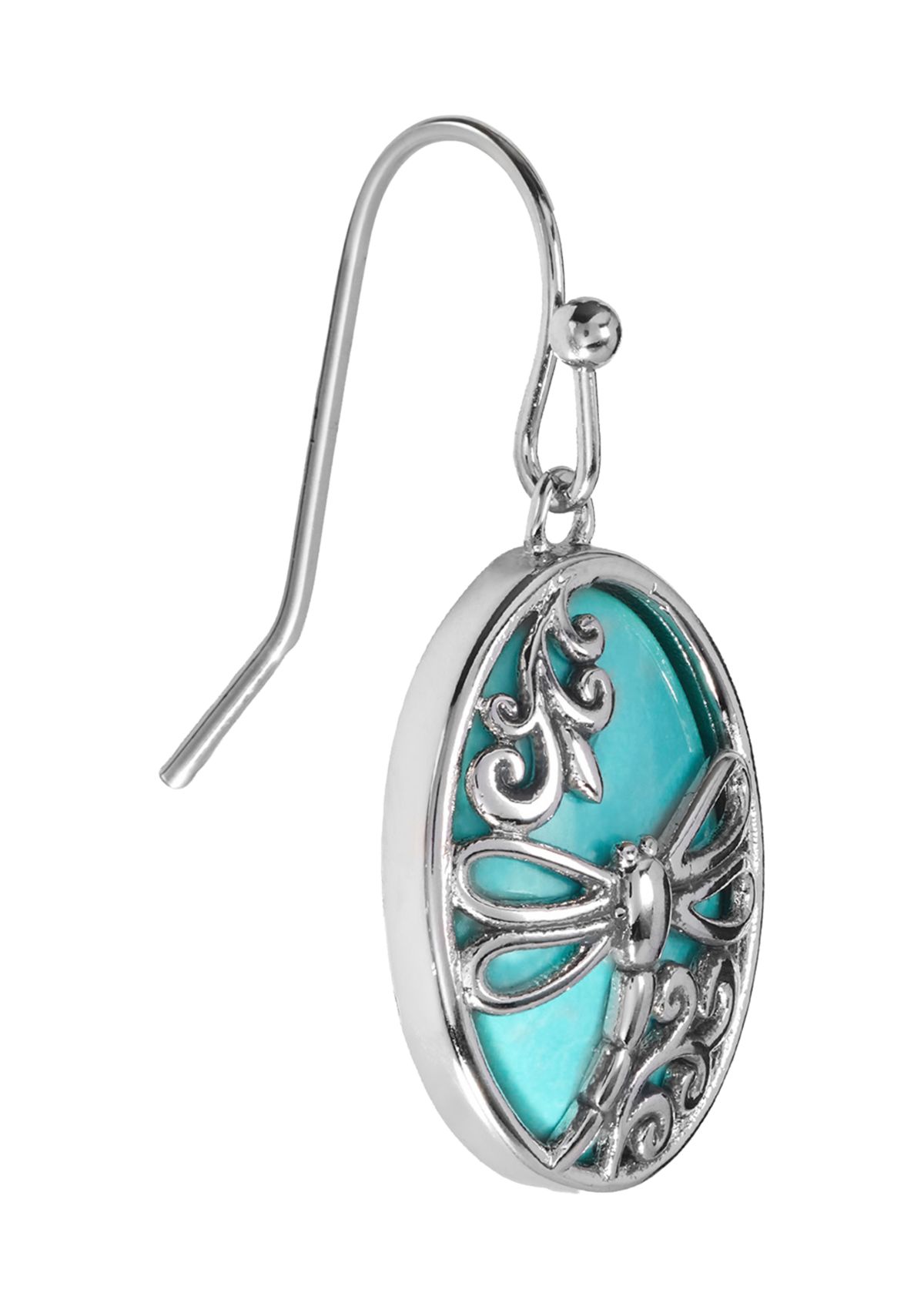 Howlite Turquoise Oval Filigree Dragonfly Drop Earrings