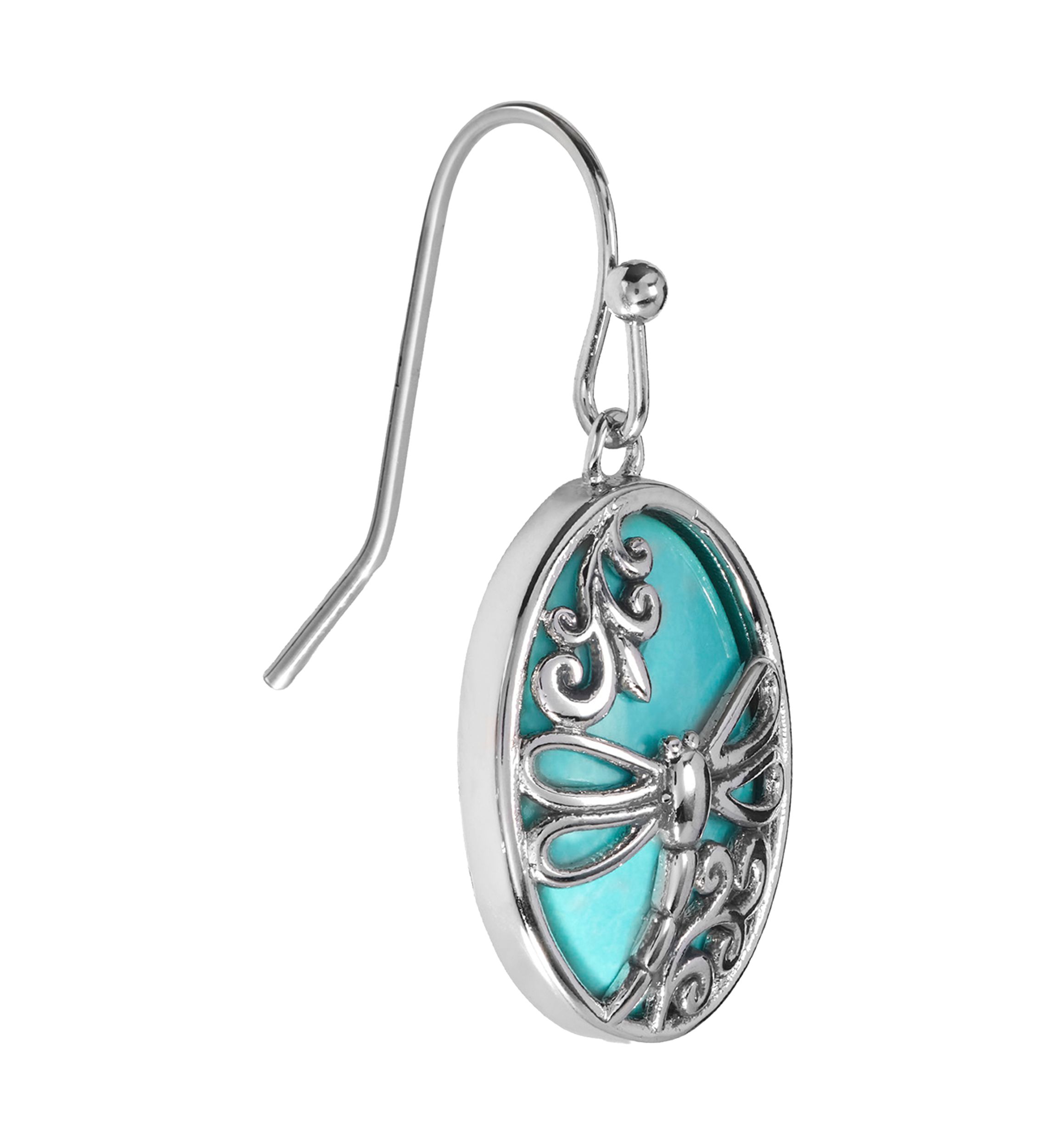 Howlite Turquoise Oval Filigree Dragonfly Drop Earrings
