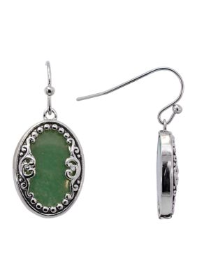 Belk Silverworks Silver Plated Green Aventurine Oval Filigree Scroll Drop Earrings