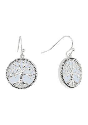 Belk Silverworks Silver Plated Simulated Opal Tree of Life Round Filigree Drop Earrings