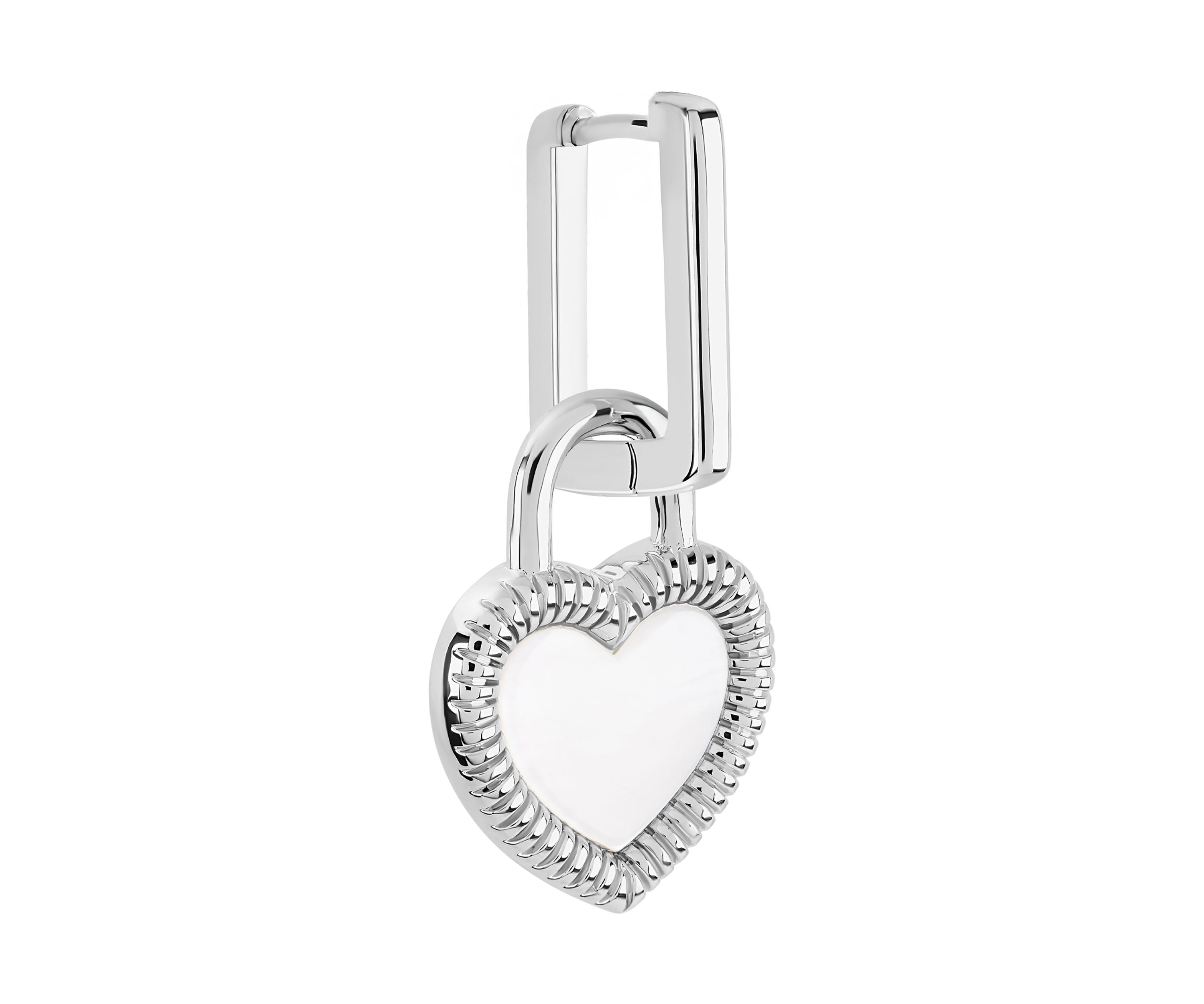 Silver Plated Mother of Pearl Heart Drop Rectangular Hoop Earrings