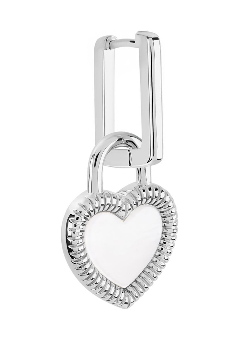 Silver Plated Mother of Pearl Heart Drop Rectangular Hoop Earrings