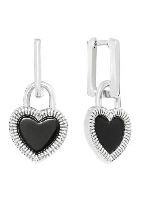 Belk Silverworks Silver Plated Mother of Pearl Heart Drop Rectangular Hoop Earrings