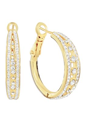 Belk Silverworks Plated Crystal Double Row Hoop Earrings