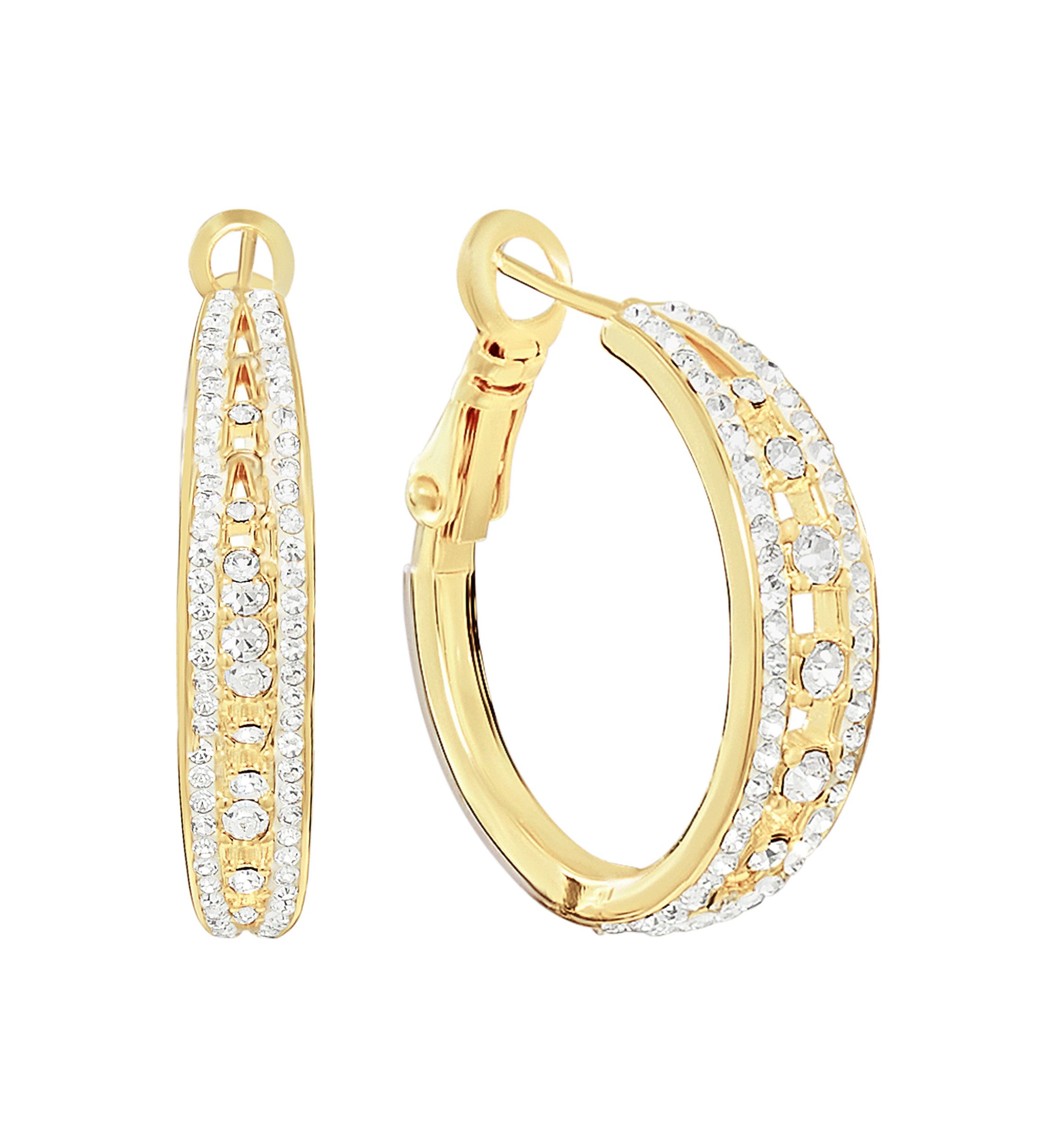 Plated Crystal Double Row Hoop Earrings