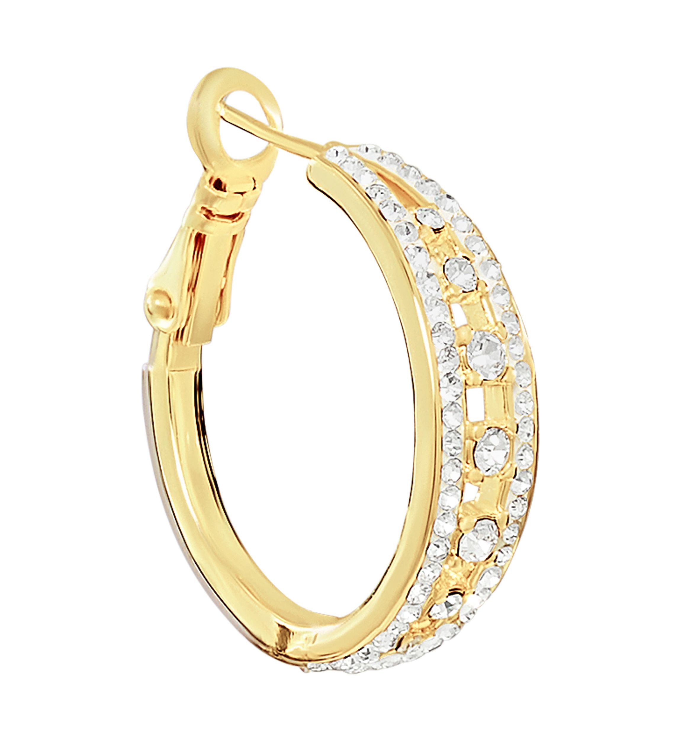 Plated Crystal Double Row Hoop Earrings