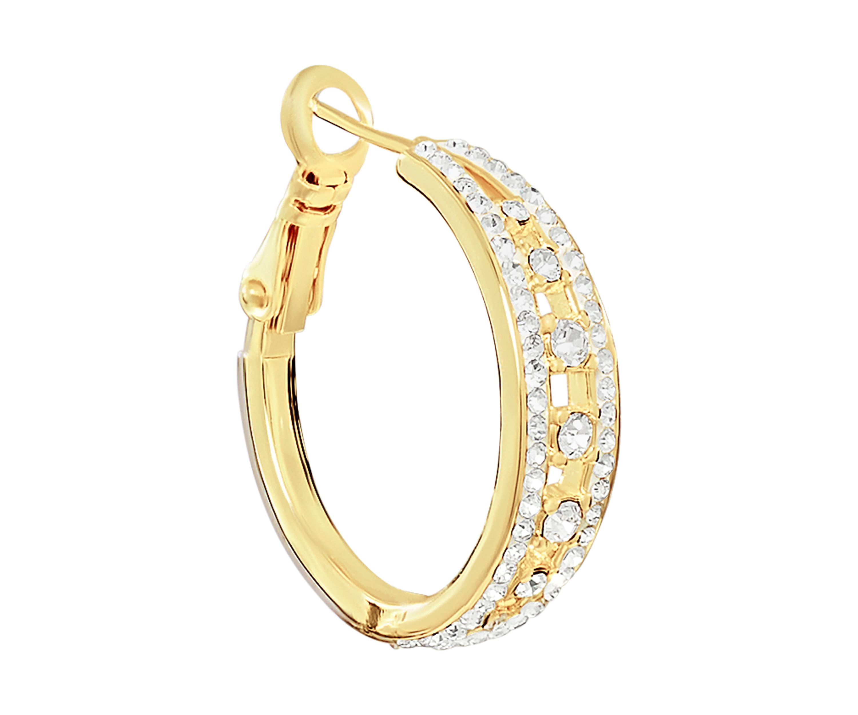 Plated Crystal Double Row Hoop Earrings