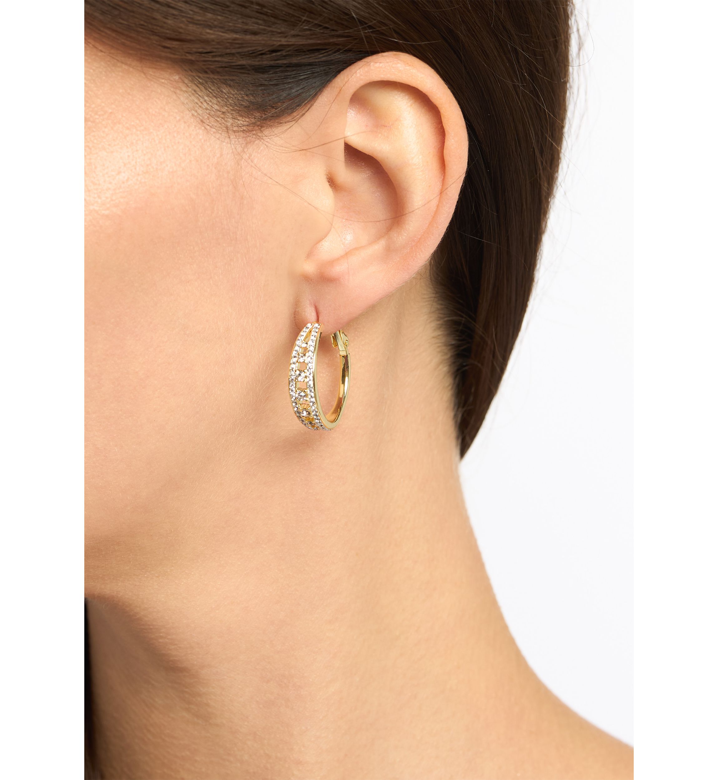 Plated Crystal Double Row Hoop Earrings