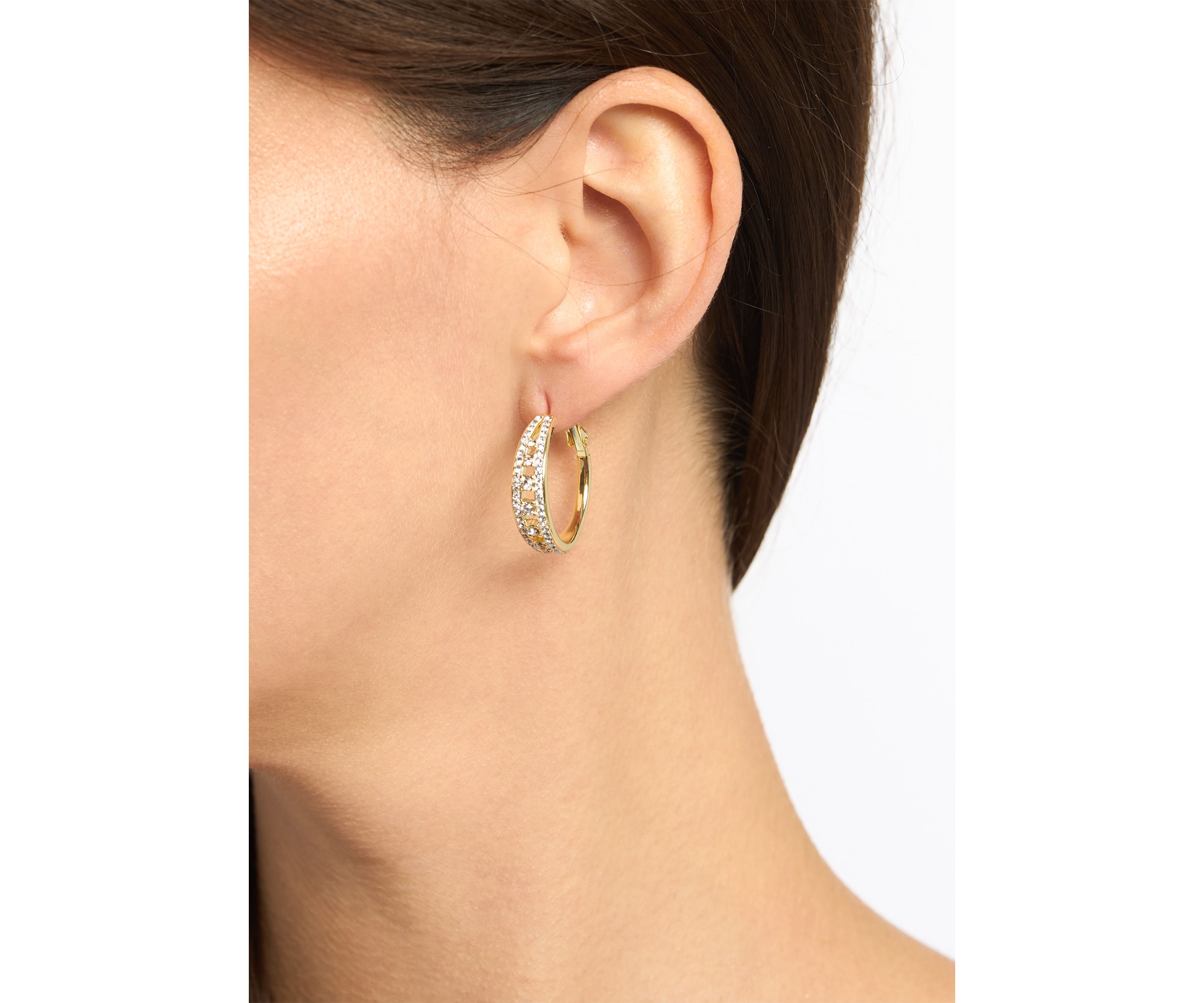 Plated Crystal Double Row Hoop Earrings