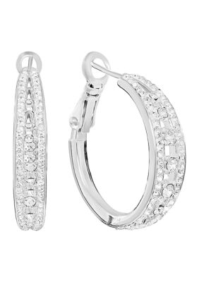 Belk Silverworks Plated Crystal Double Row Hoop Earrings