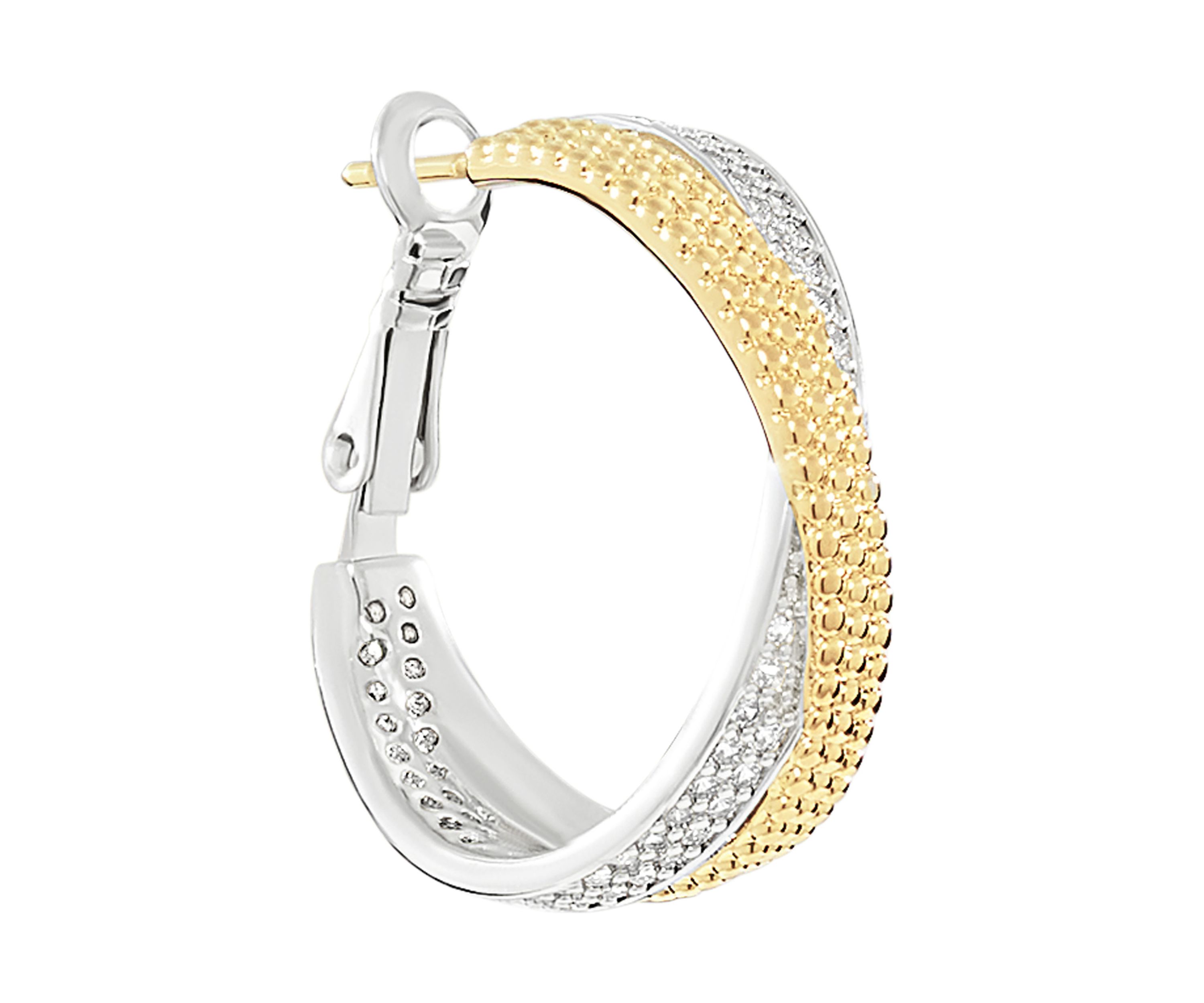 Two Tone Plated Criss Cross Cubic Zirconia Hoop Earrings