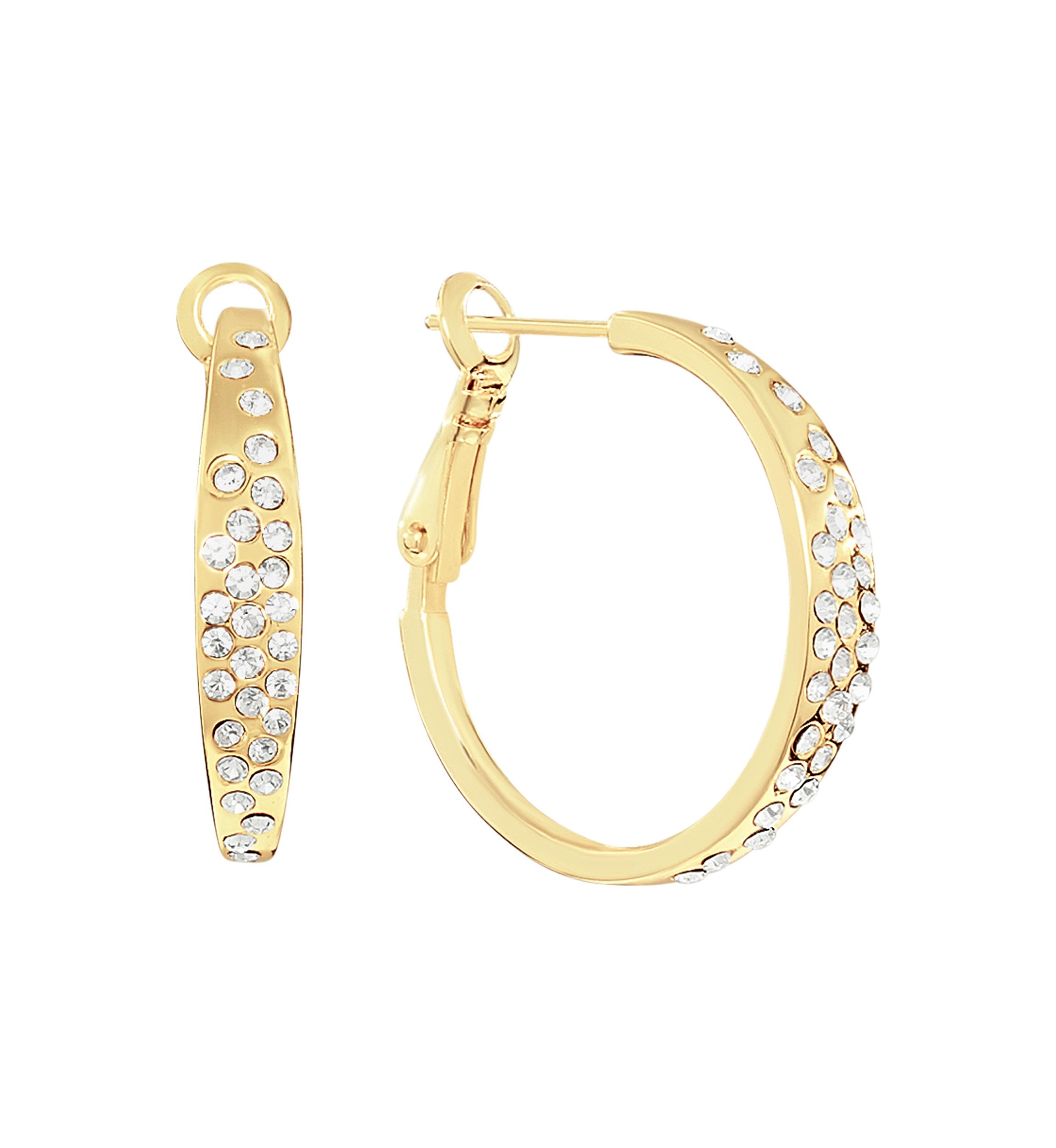 Gold Plated Scattered Crystal Clutchless Hoop Earrings