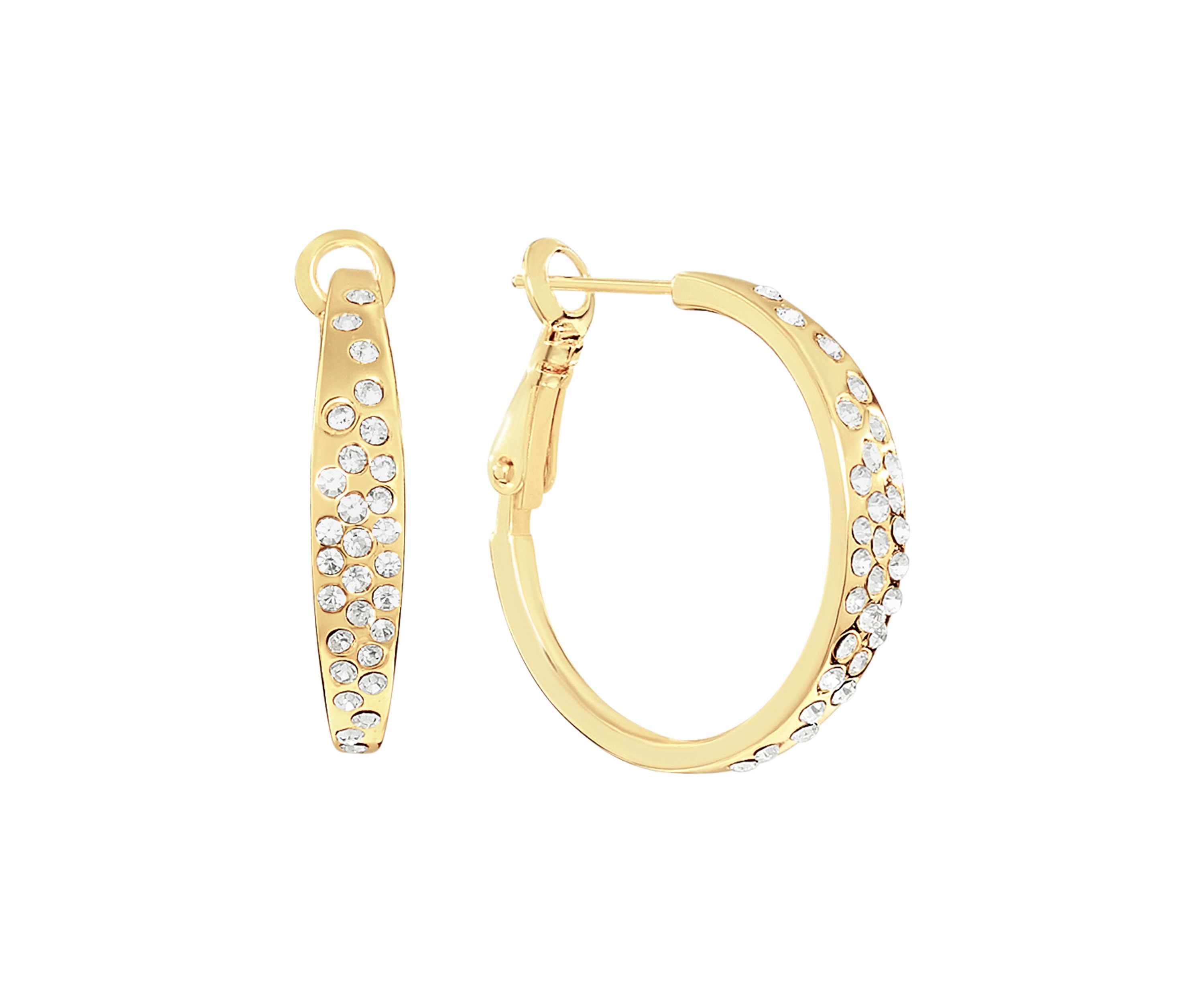 Gold Plated Scattered Crystal Clutchless Hoop Earrings