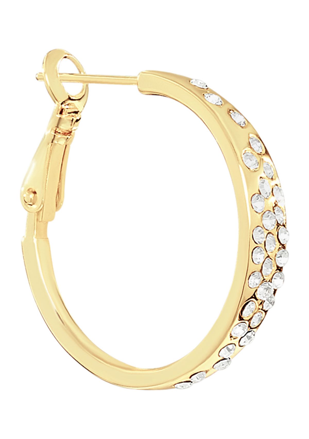 Gold Plated Scattered Crystal Clutchless Hoop Earrings
