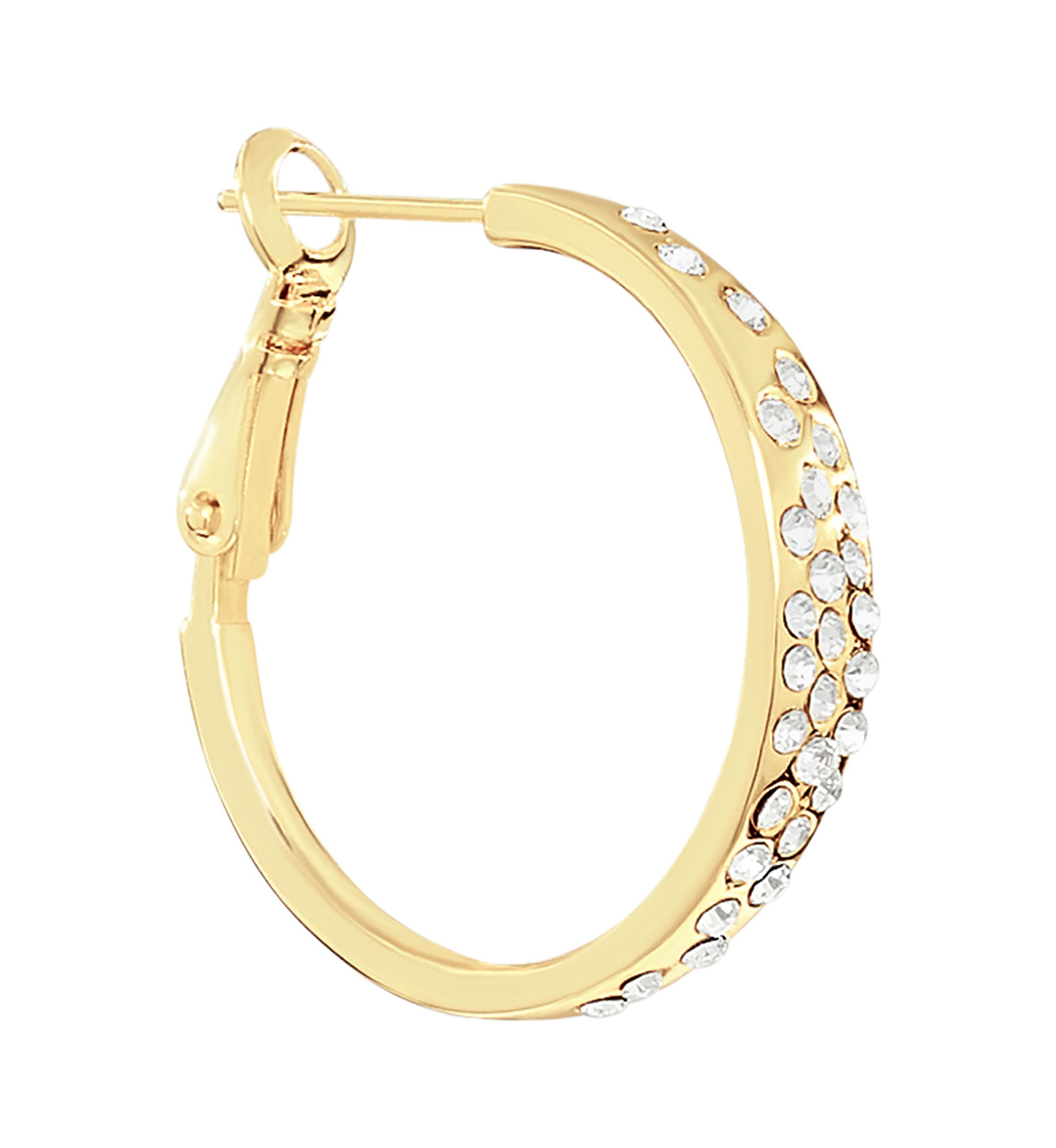 Gold Plated Scattered Crystal Clutchless Hoop Earrings