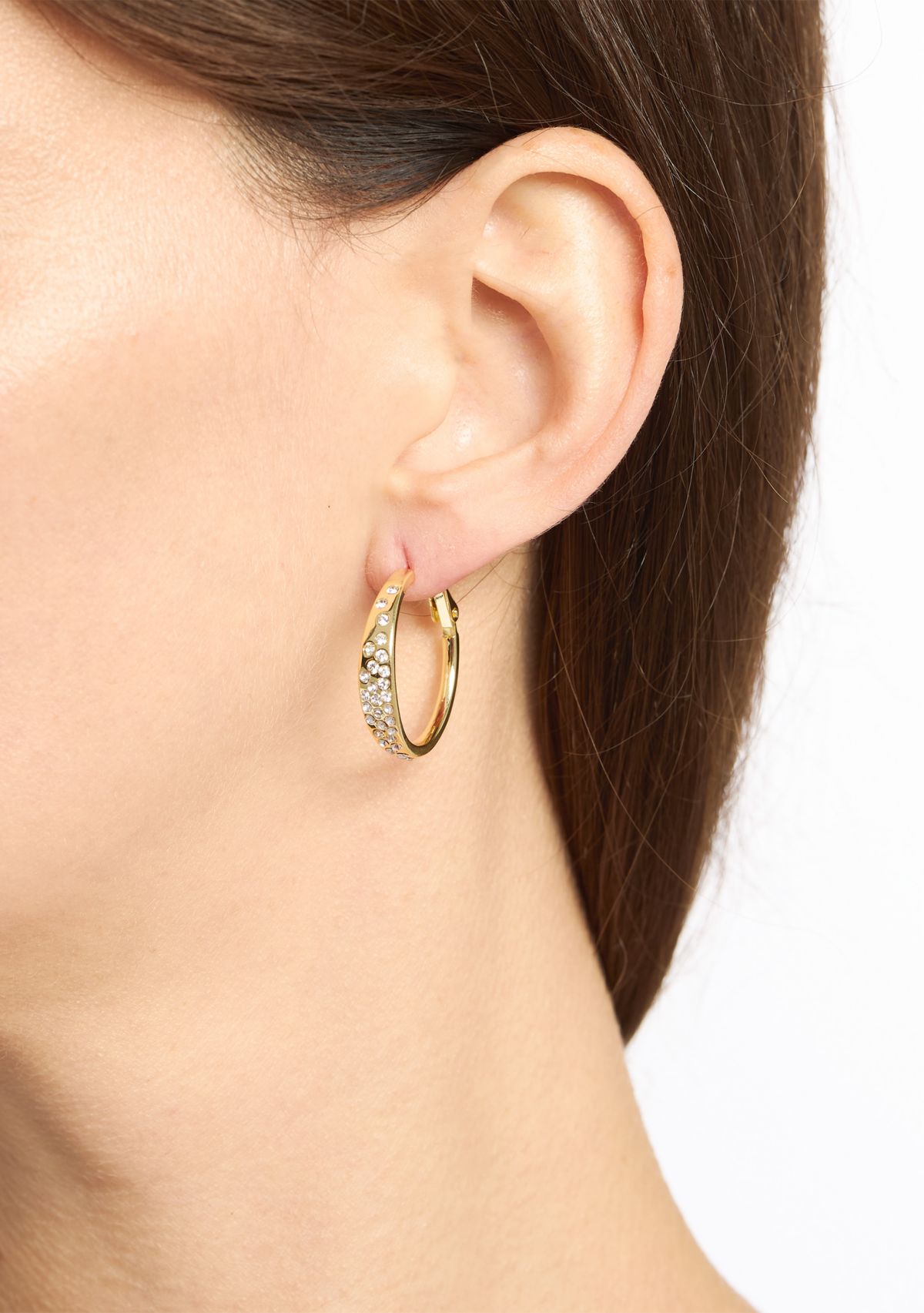 Gold Plated Scattered Crystal Clutchless Hoop Earrings