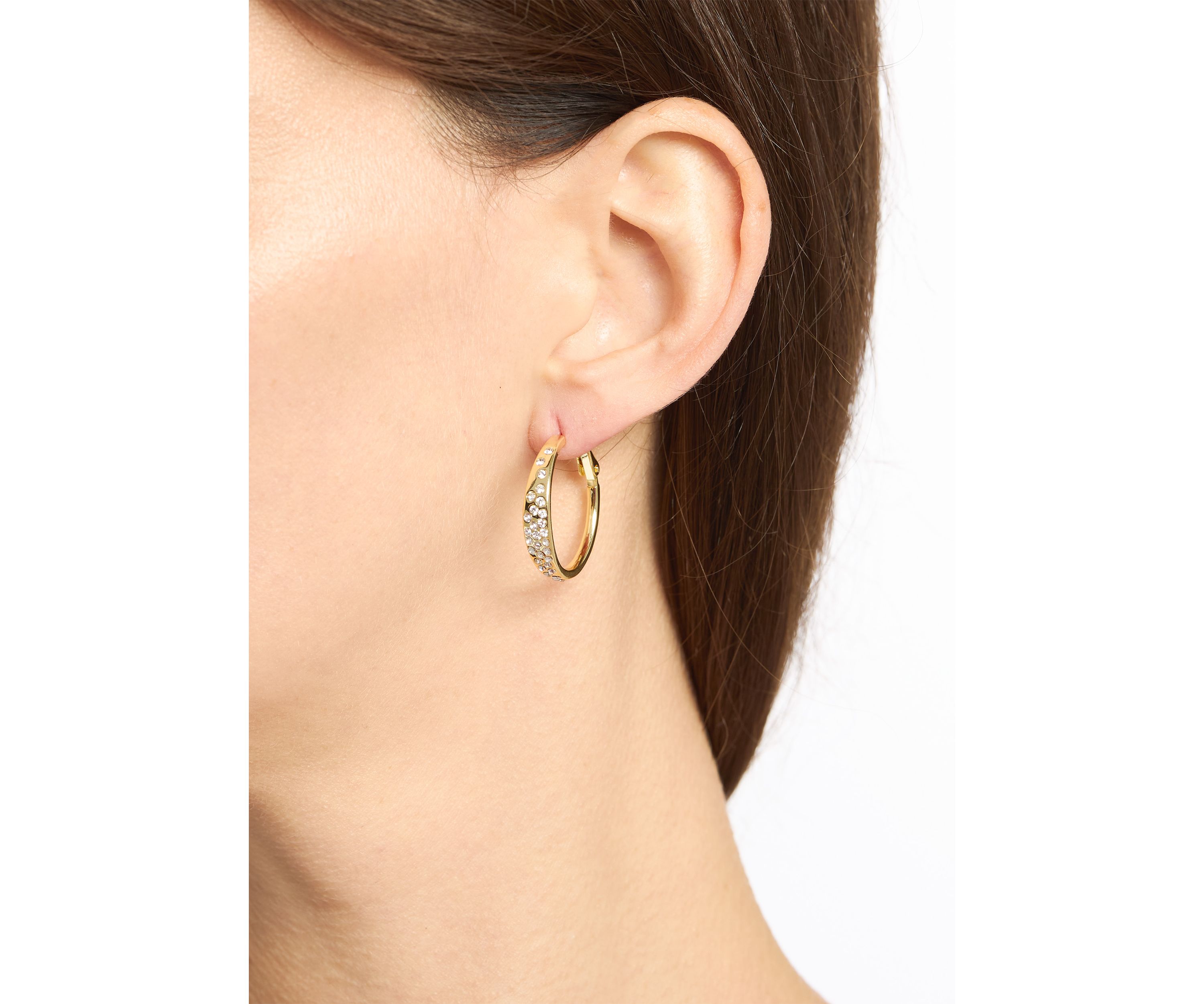 Gold Plated Scattered Crystal Clutchless Hoop Earrings