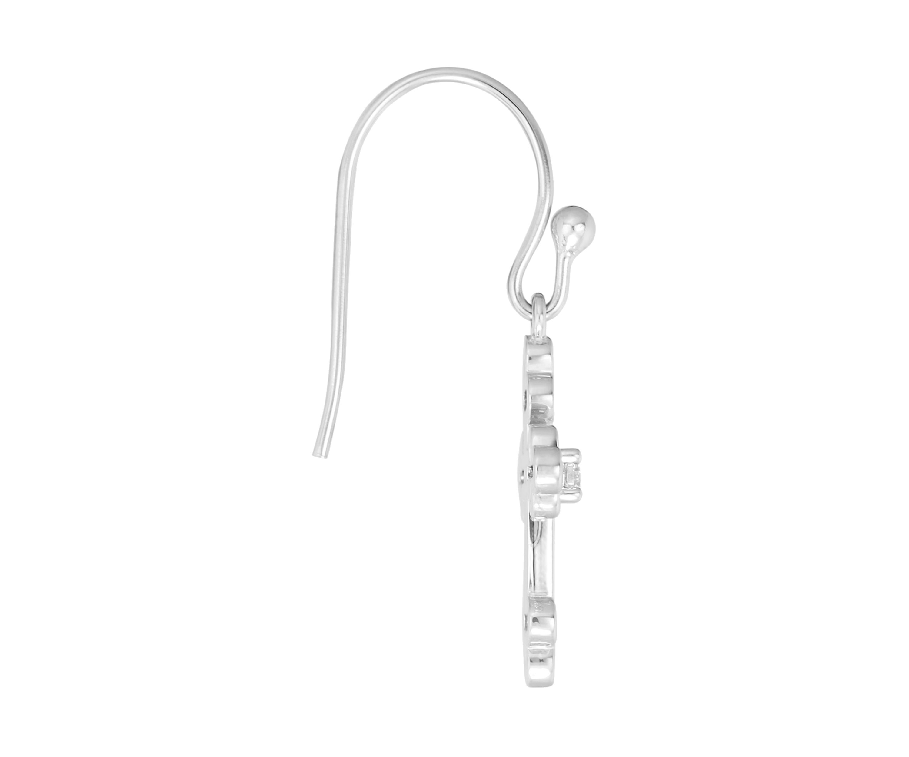 Silver Plated Open Cross Cubic Zirconia Drop Earrings