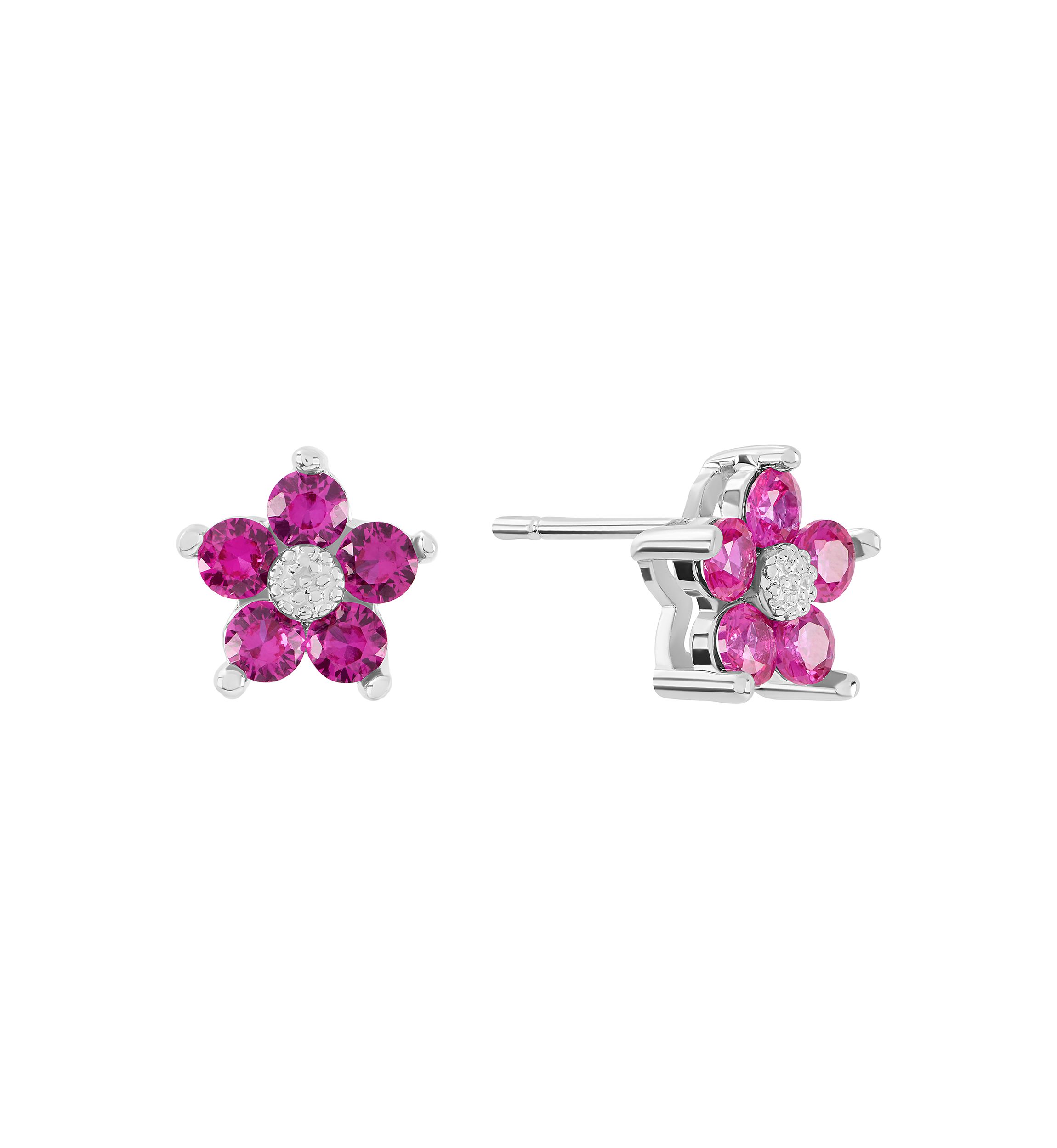 Plated Cubic Zirconia Flower Stud Earrings