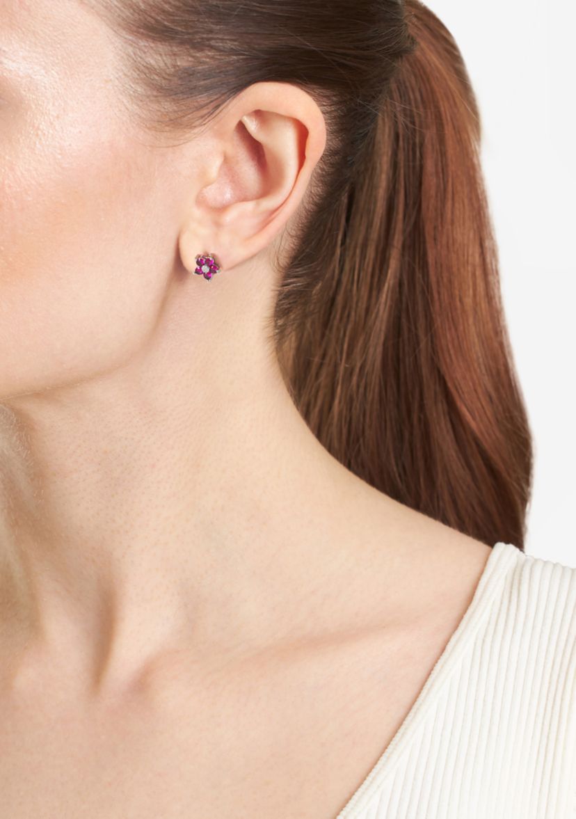 Plated Cubic Zirconia Flower Stud Earrings