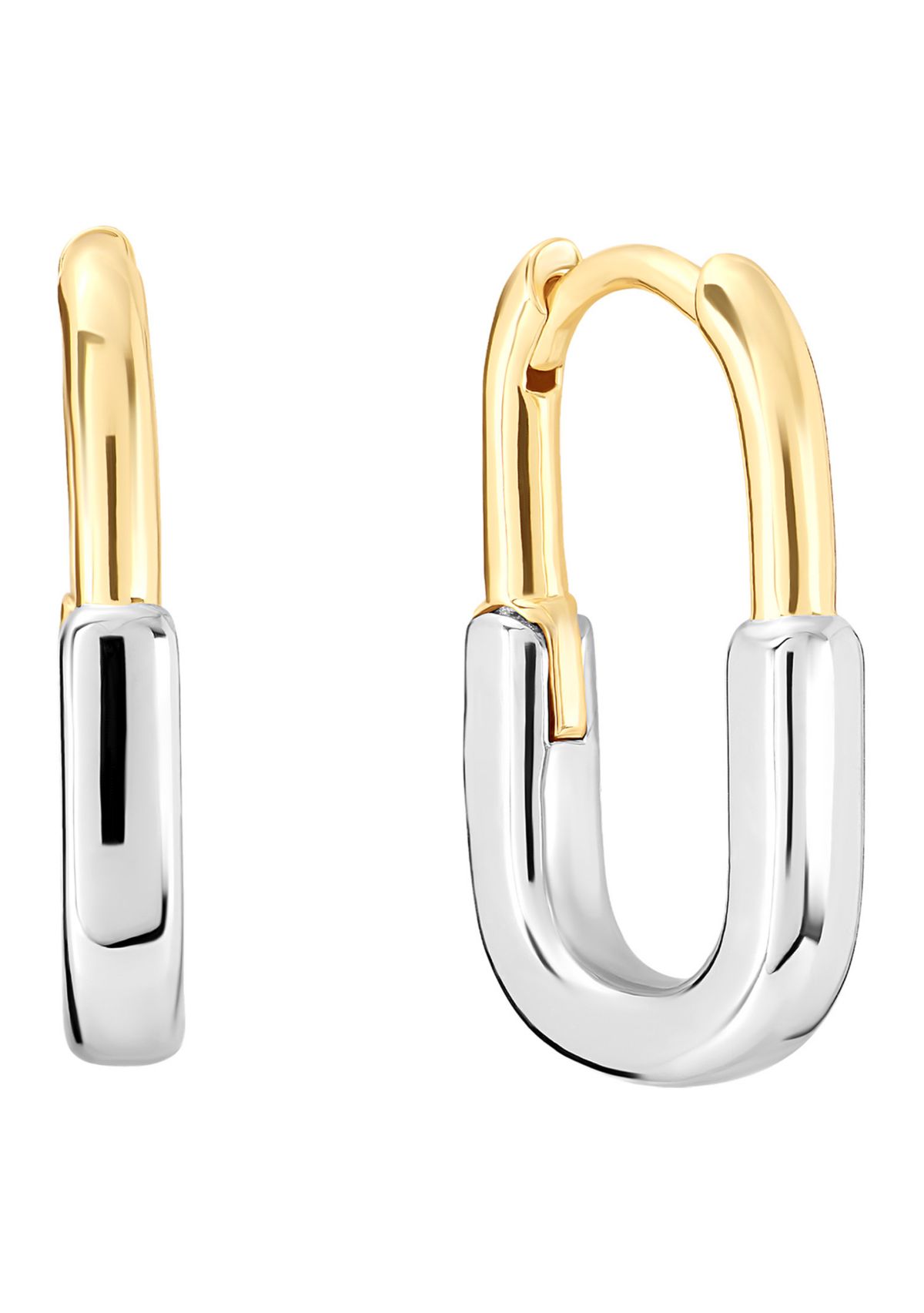 Two Tone Plated Oval Hoop Earrings