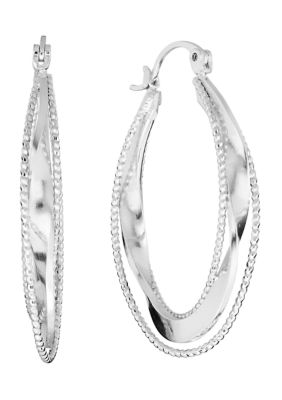 Belk Silverworks Plated Diamond Cut Triple Oval Hoop Earrings, Silver