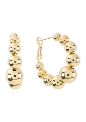Belk Silverworks Plated Graduated Ball Clutchless Hoop Earrings, Gold