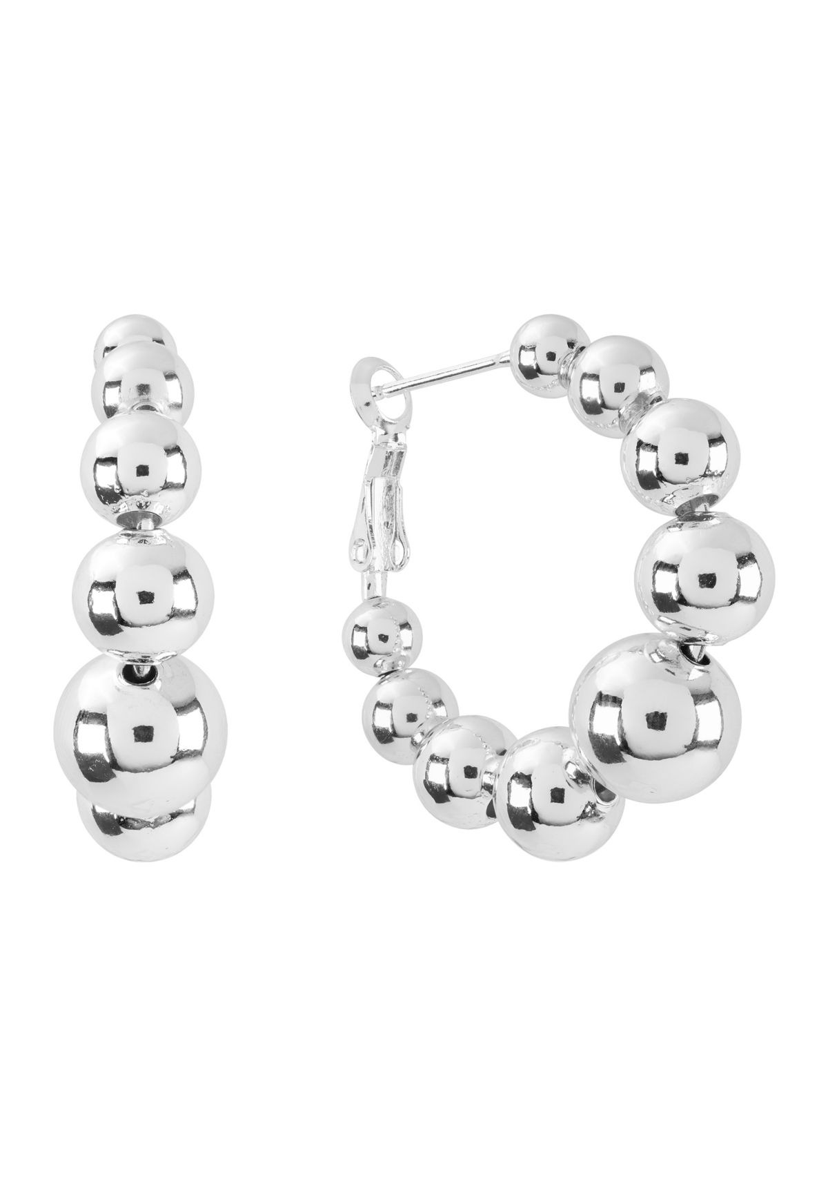 Plated Graduated Ball Clutchless Hoop Earrings