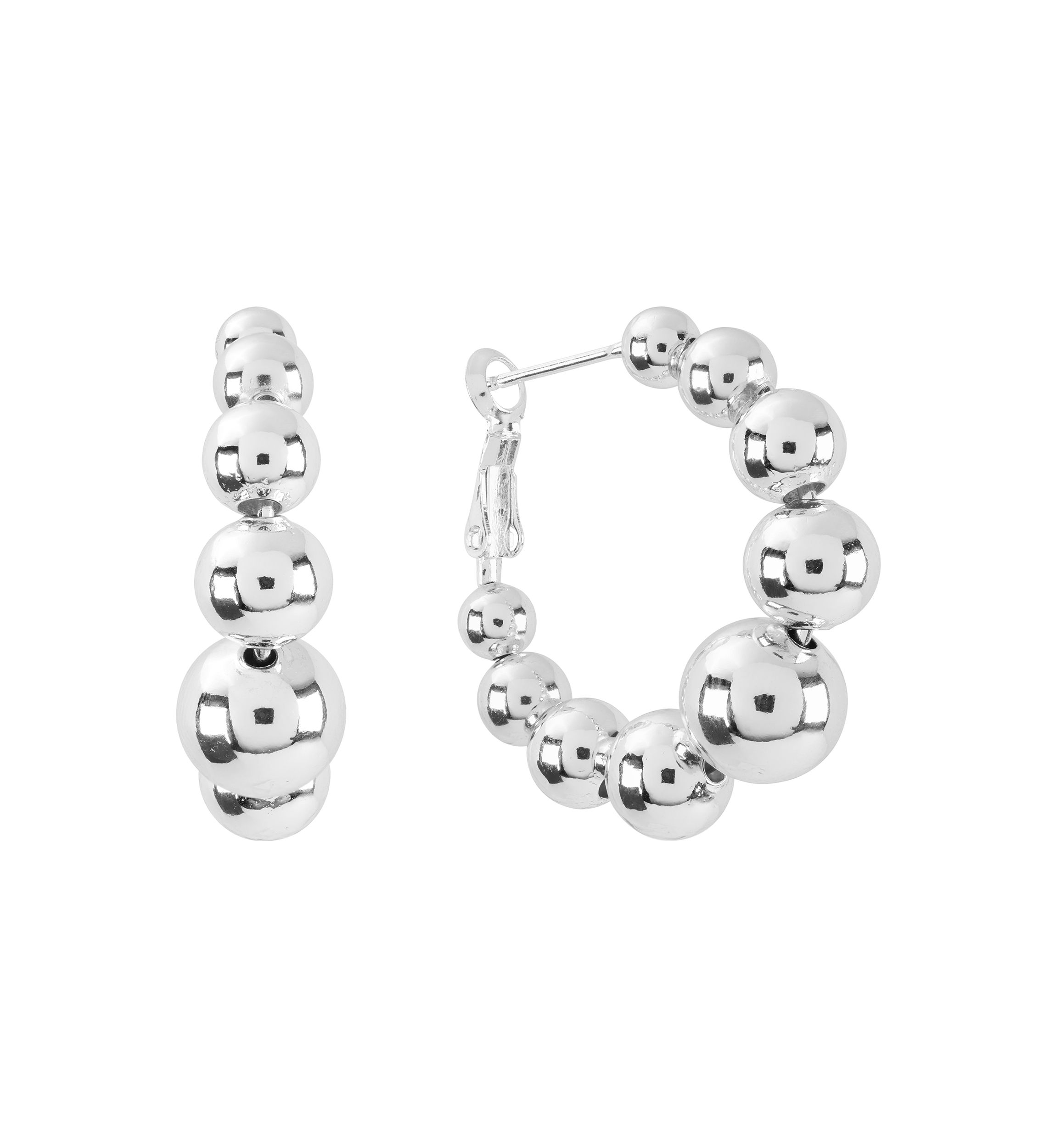Plated Graduated Ball Clutchless Hoop Earrings