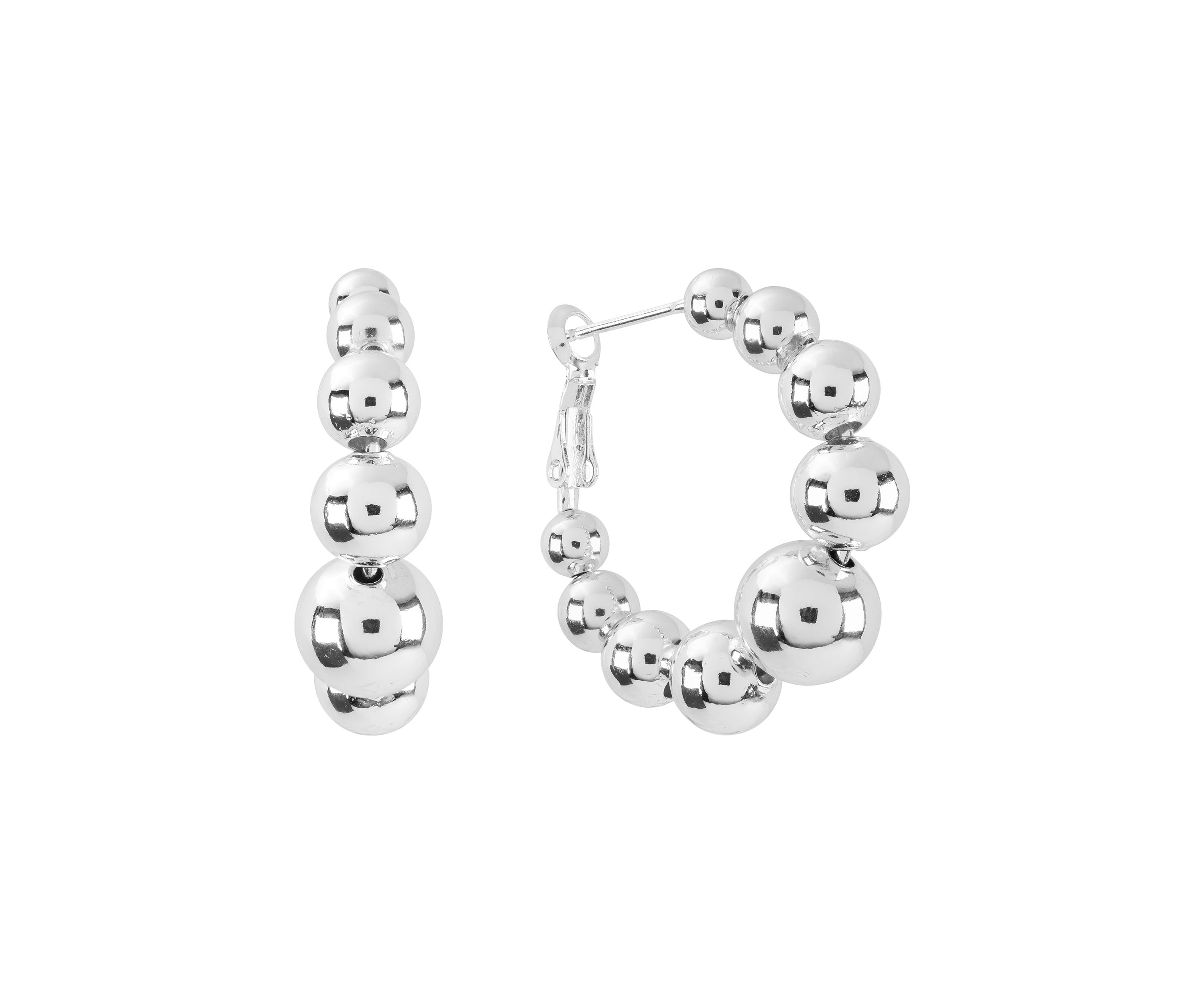 Plated Graduated Ball Clutchless Hoop Earrings