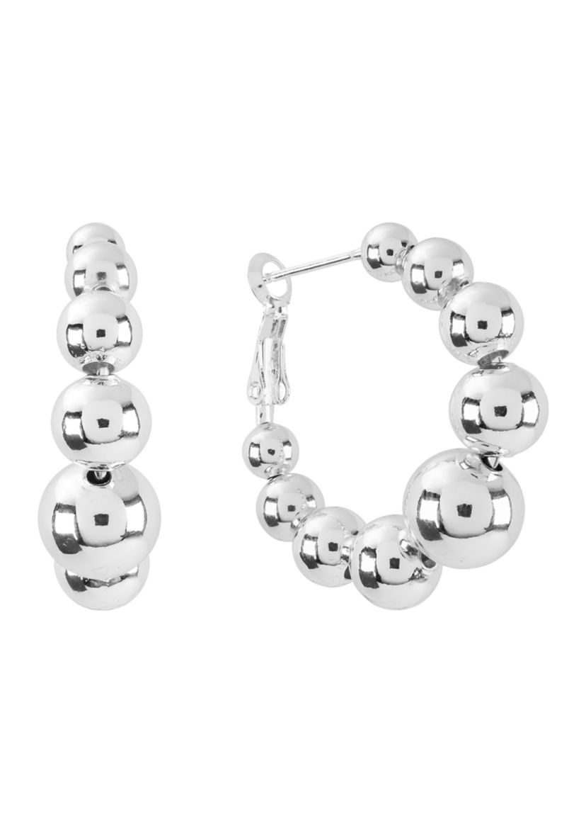 Plated Graduated Ball Clutchless Hoop Earrings