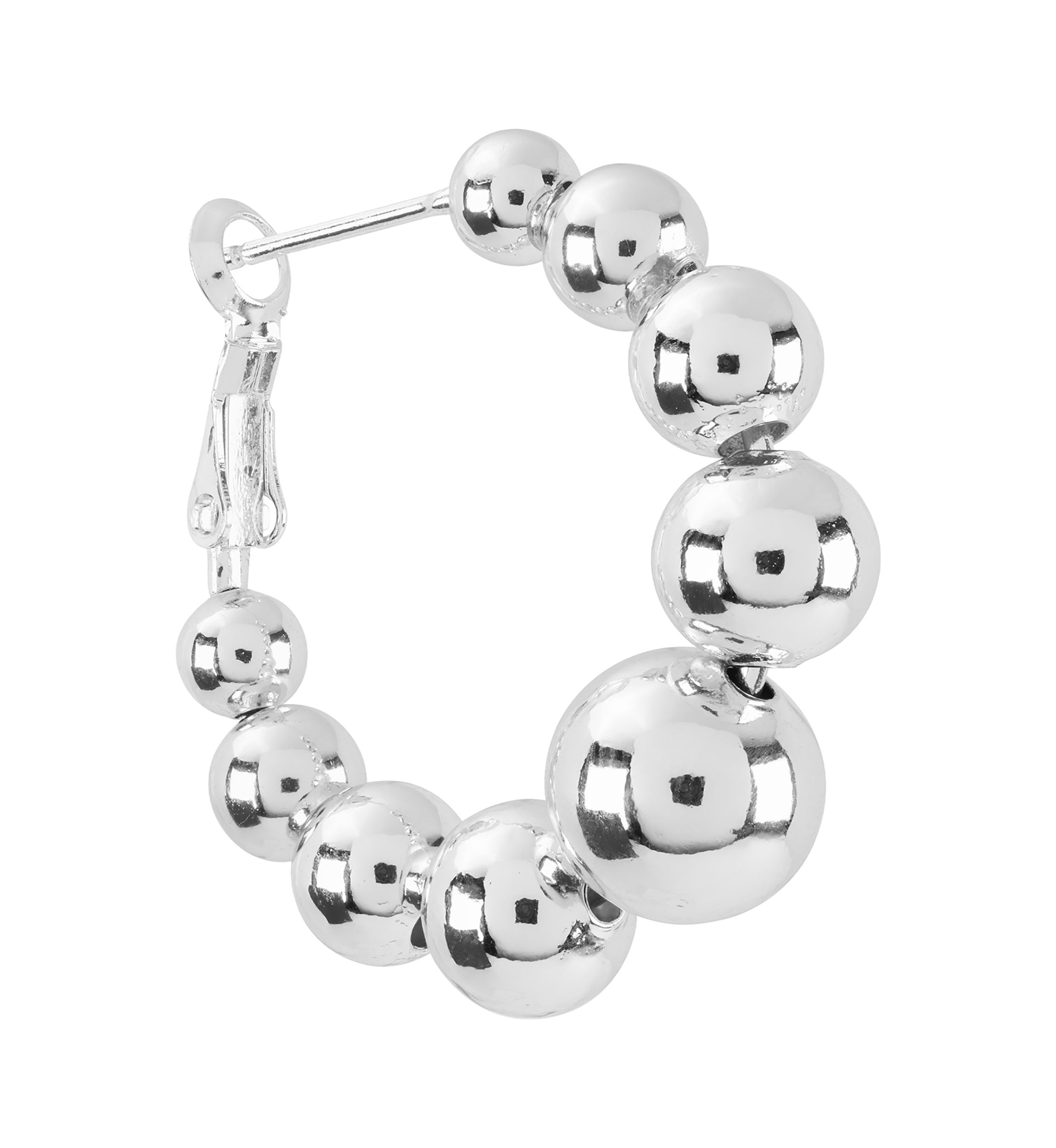 Plated Graduated Ball Clutchless Hoop Earrings
