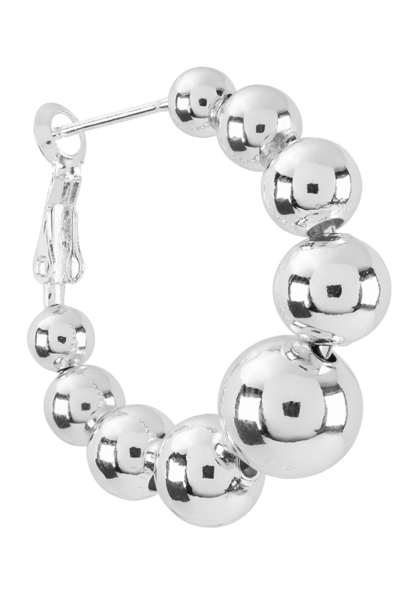 Plated Graduated Ball Clutchless Hoop Earrings