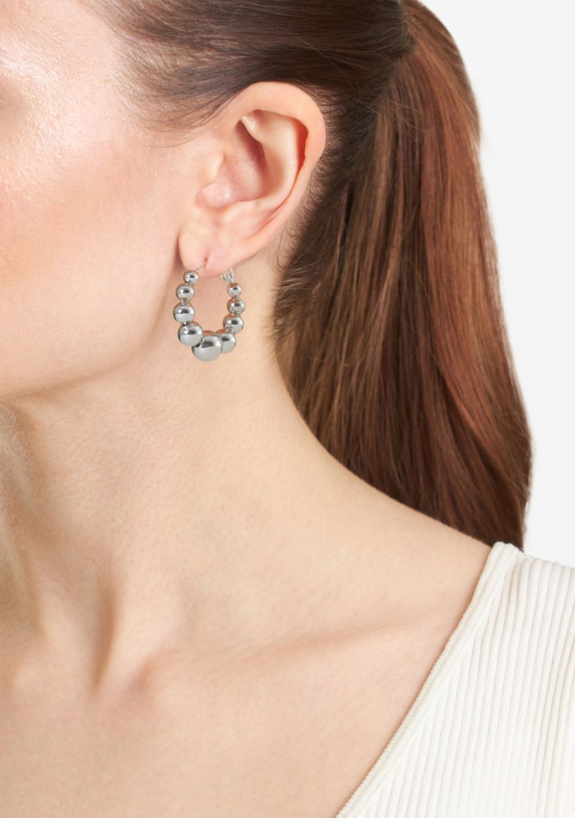 Plated Graduated Ball Clutchless Hoop Earrings