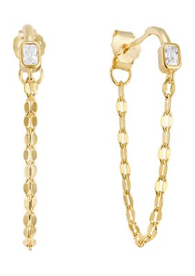 Belk Silverworks Rectangular Cubic Zirconia Chain Drop Earrings